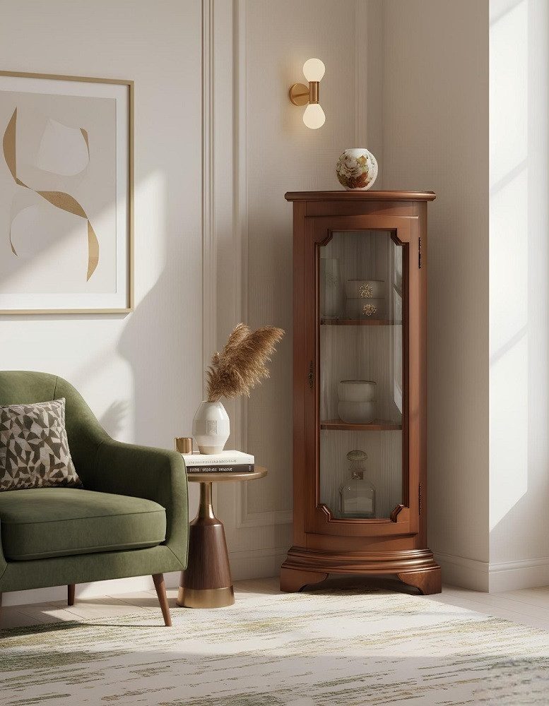 JVmoebel Eckvitrine Klassische Eck Vitrine Luxus Braun Vitrinen Sofort