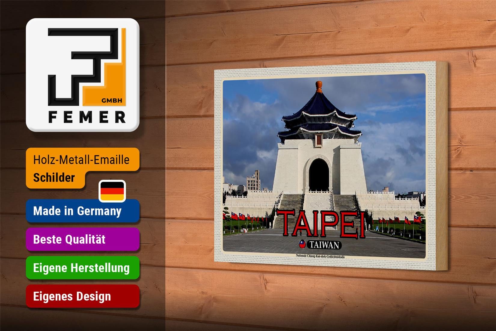 Femer GmbH Holzbild Reise 18x12 cm Taipei Taiwan Nationale Chiang-Kai-shek, (1 St), Glatte Holzfaserplatte (MDF), vorn beschichtet