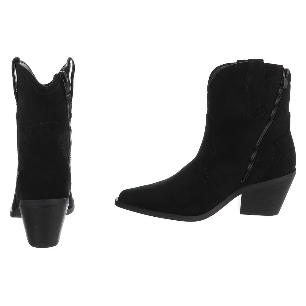 Ital-Design Damen Western Boot Velours-Optik Blockabsatz Westernstiefelette (92157796) Blockabsatz Stiefeletten in Schwarz – Bild 5 von 5