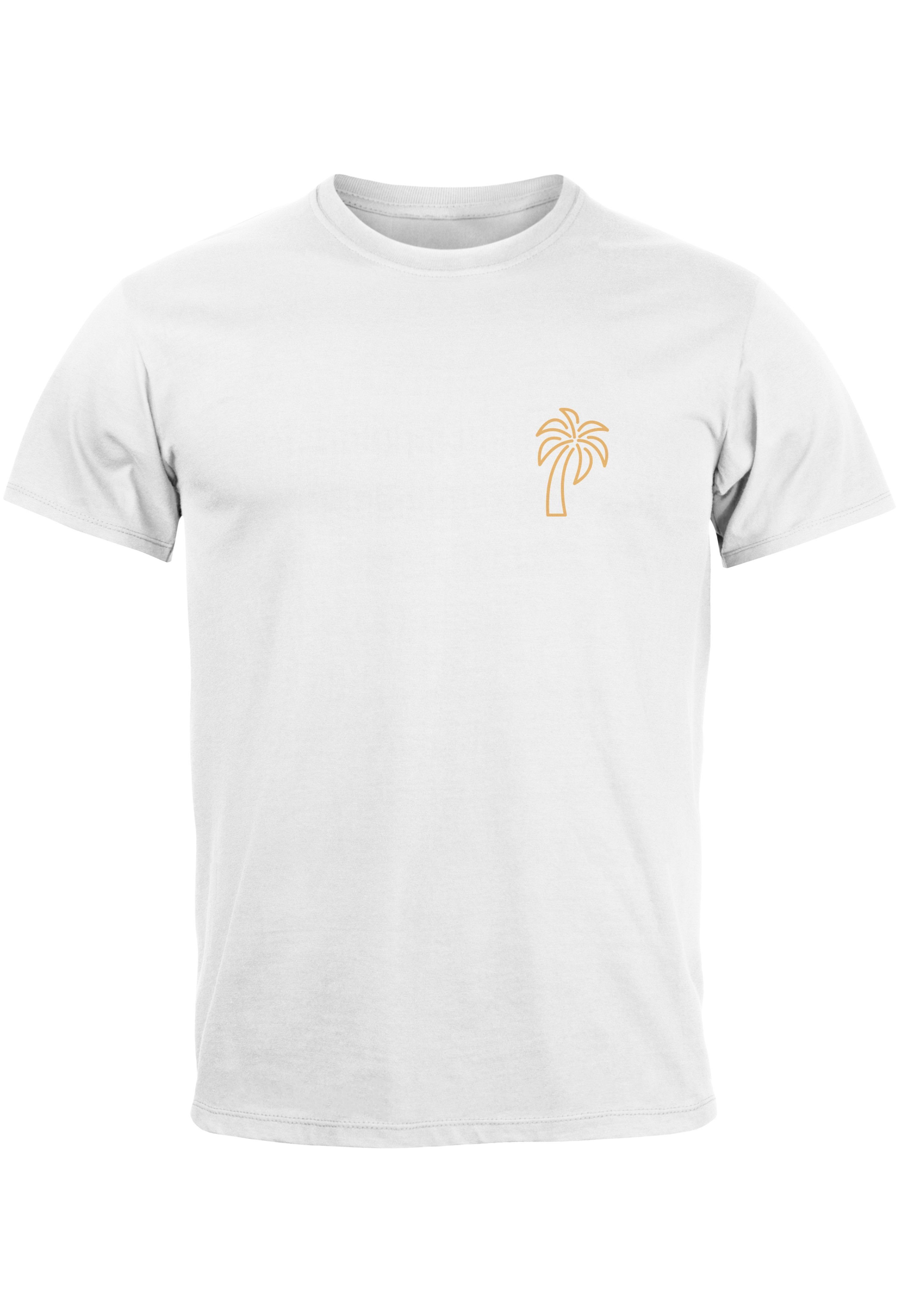 Neverless Print-Shirt Herren T-Shirt Palme Logo Print Sommer Badge Emblem Minimal Line Art F mit Print weiß