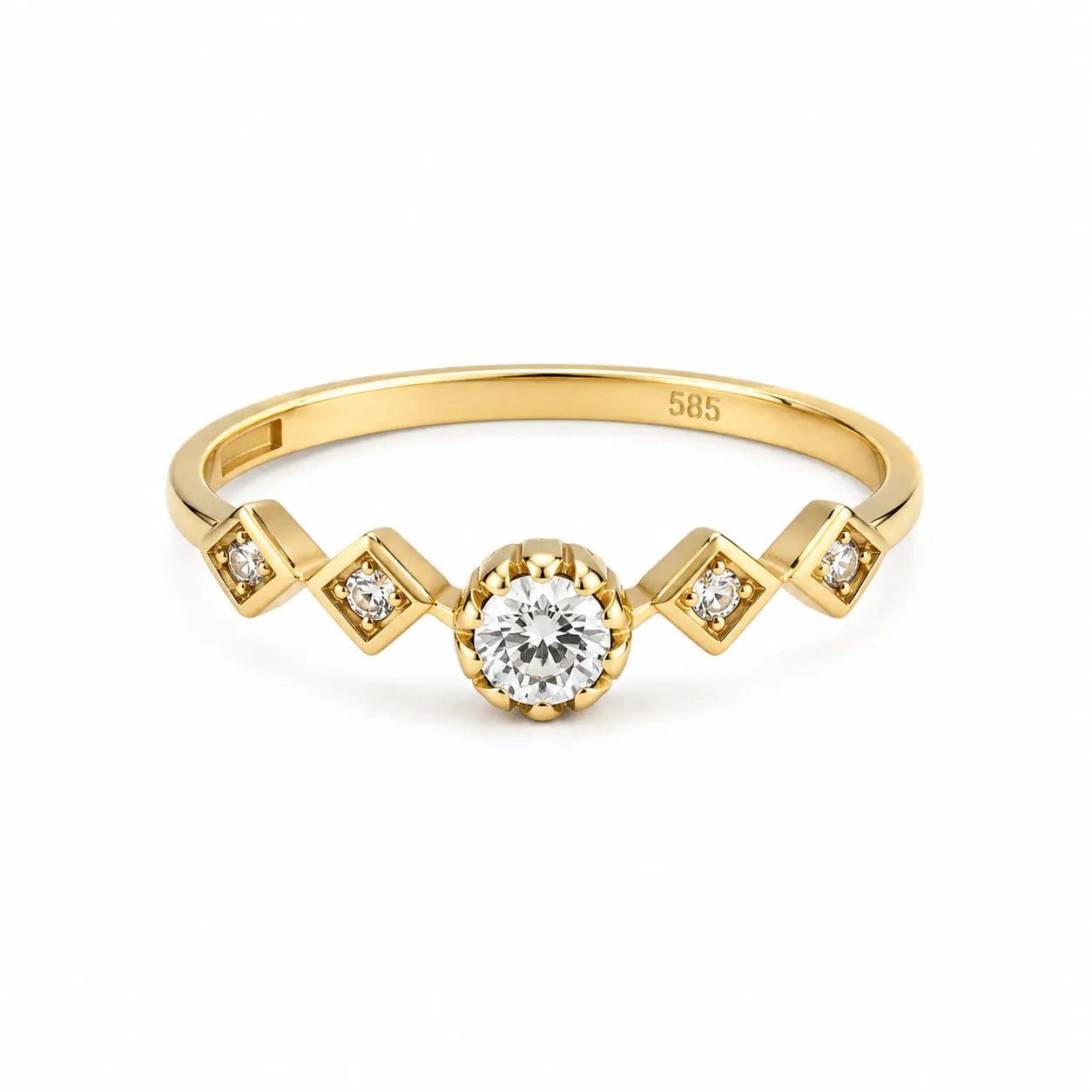 Suzan Gold Goldring 585 Gold Zirkonia Solitär geometrisch Gr. 58, Zeitloses Design, vielseitig kombinierbar, ideal als Geschenk