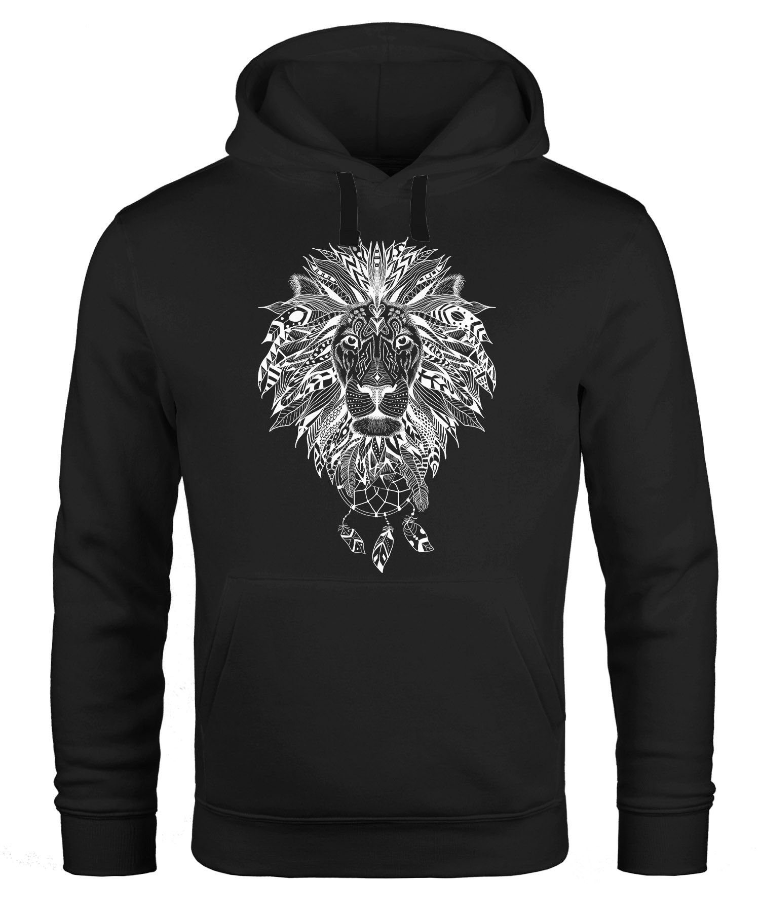 Neverless Hoodie Hoodie Herren Aufdruck Löwe Boho Style Atzekenmuster Traumfänger Ethno-Print Kapuzen-Pullover Männer Neverless®