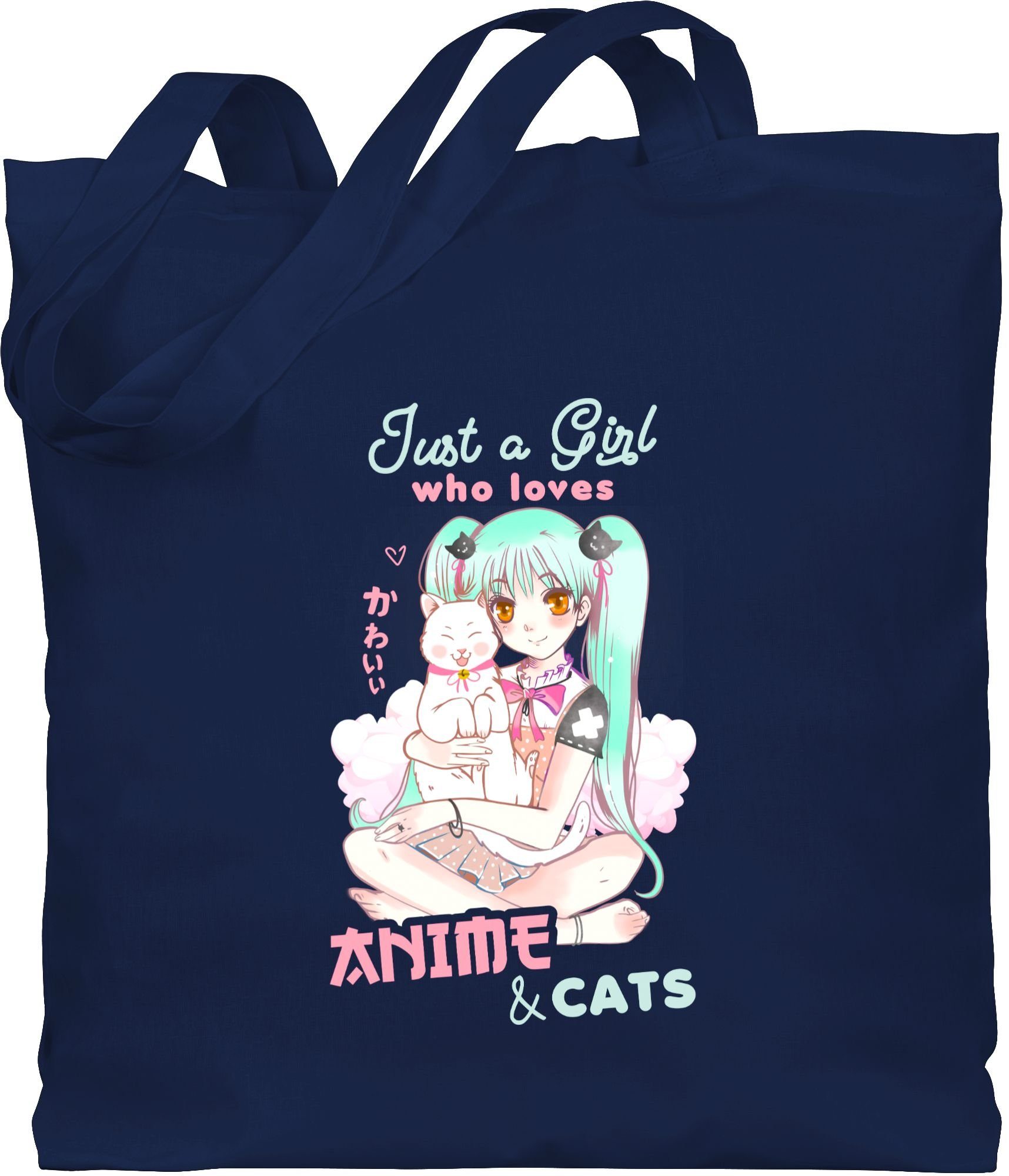 Shirtracer Umhängetasche Just a girl who loves anime & cats, Anime Geschenke 3 Navy Blau