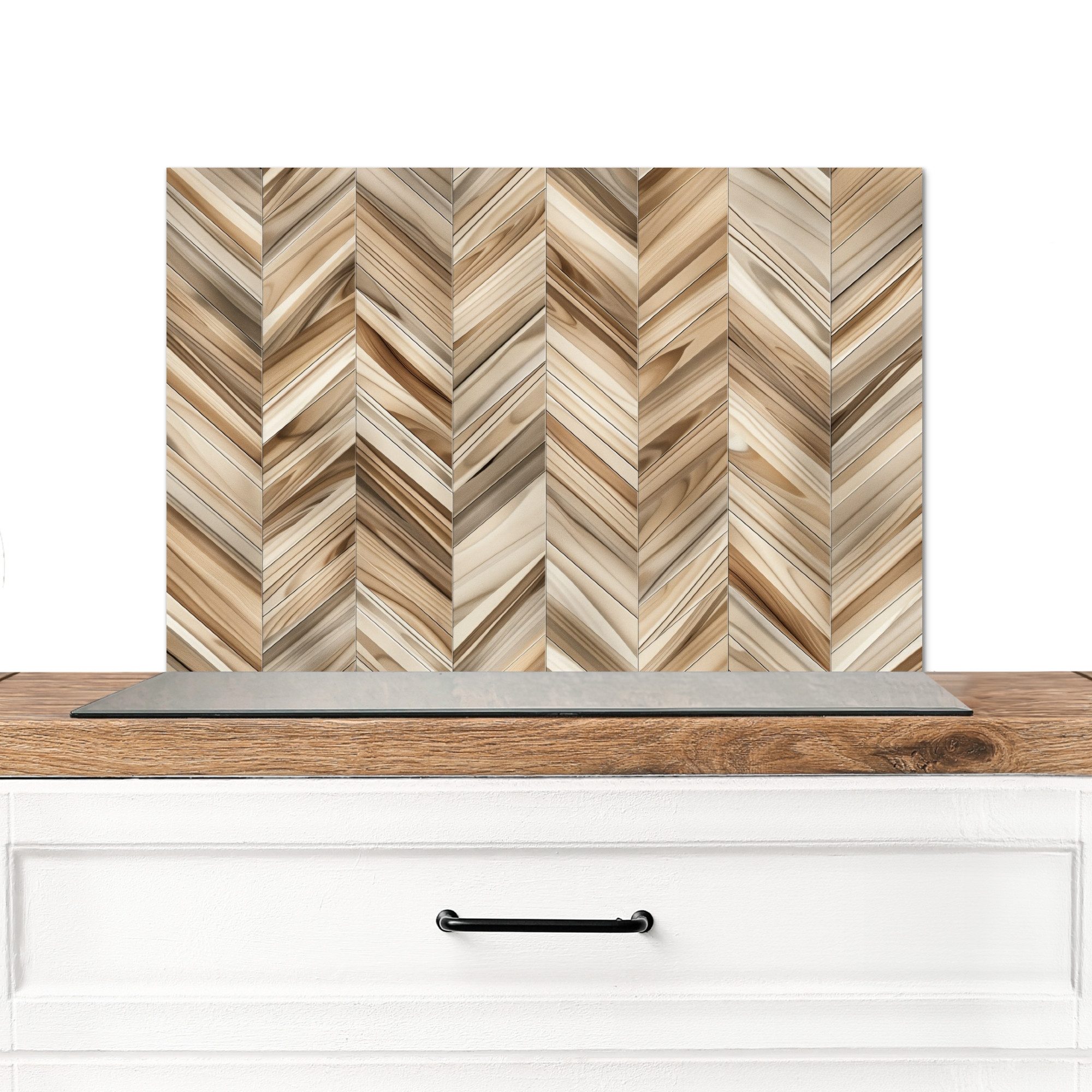 MuchoWow Küchenrückwand Holzoptik/print - Fischgrätenmuster - Industriell, (1-tlg), Spritzschutz Küche, Küchendeko, 60x40 cm