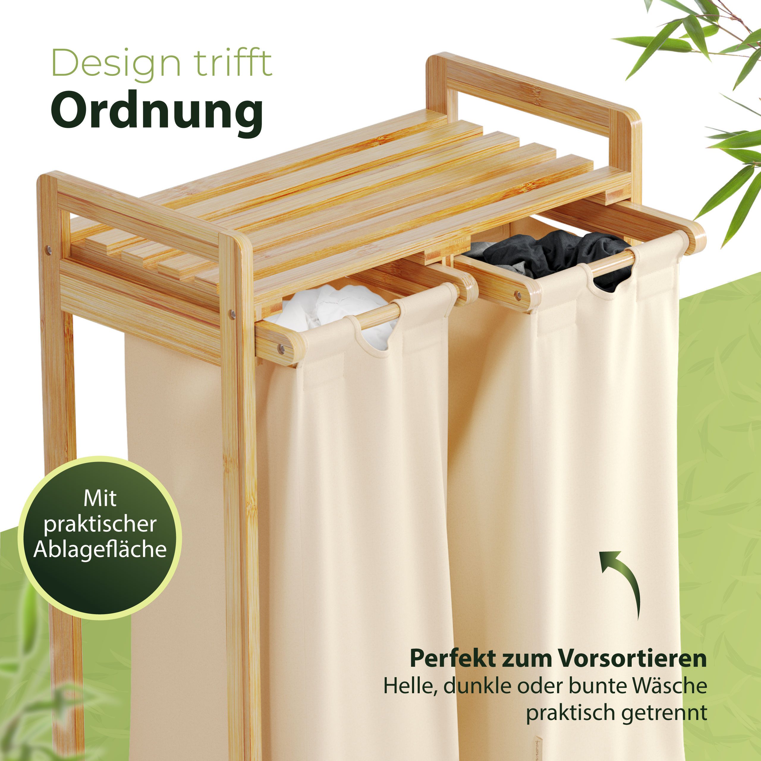 AMBIAVO Ausziehwäschekorb 2 Fächer aus Bambus günstig online kaufen