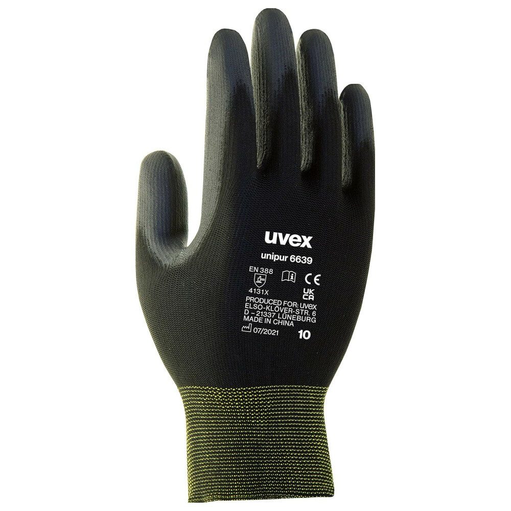 Uvex Chemikalien-Schutzhandschuhe Uvex unisex Arbeitshandschuhe Unipur 6639 - schwarz Grösse 10, 1 Paar (1-St)