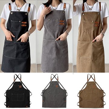 TWSOUL Kochschürze Küchenschürze aus Segeltuch mit Rückenband aus Denim , Grau, Hergestellt aus reiner Baumwolle, hochwertig und strapazierfähig
