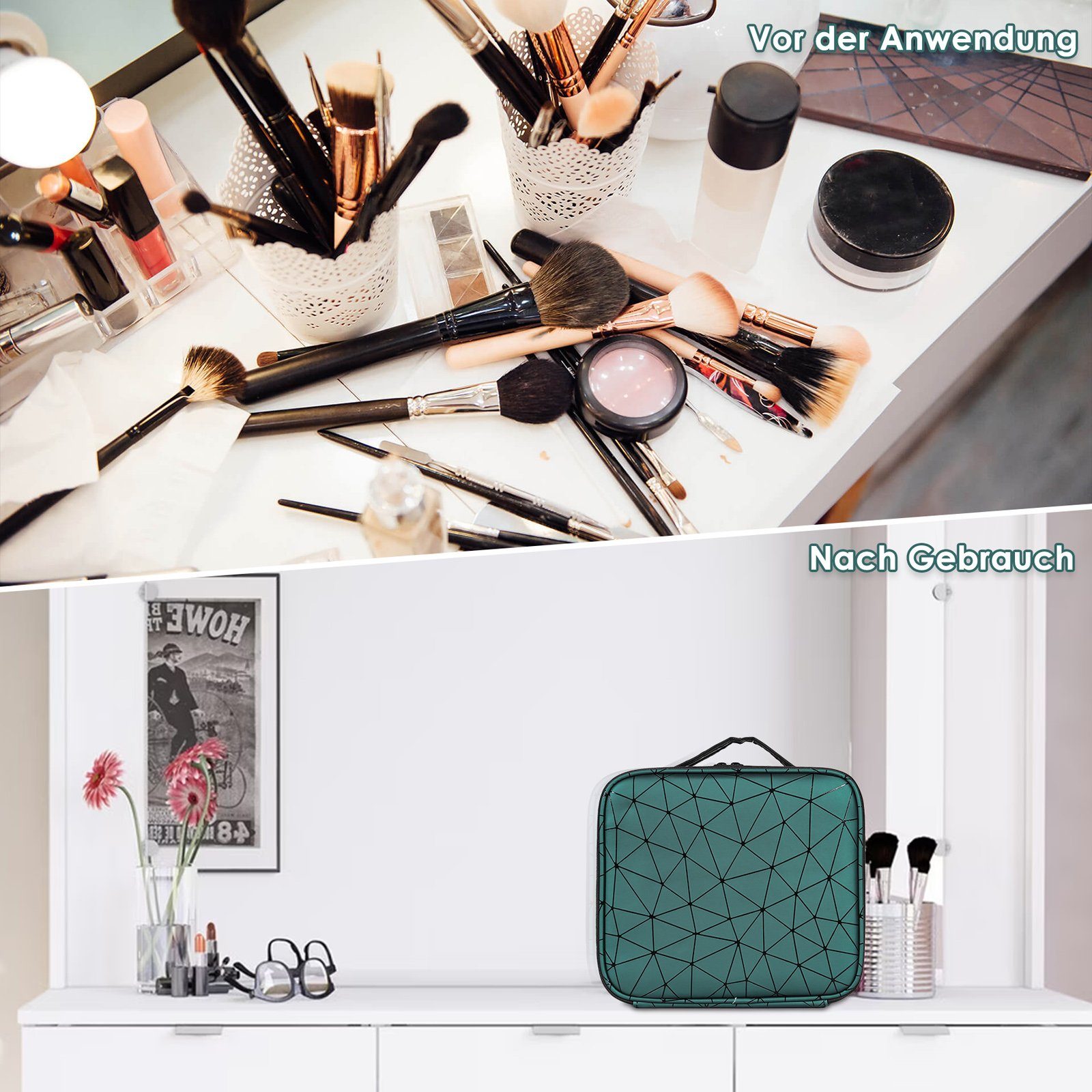 CALIYO Kosmetik-Koffer Makeup Box Kosmetische Grün Aufbewahrung Schmink Up Tasche, Reise 1-tlg., Make Organizer,Kosmetiktasche Tasche Wasserdicht Portable Schminktasche