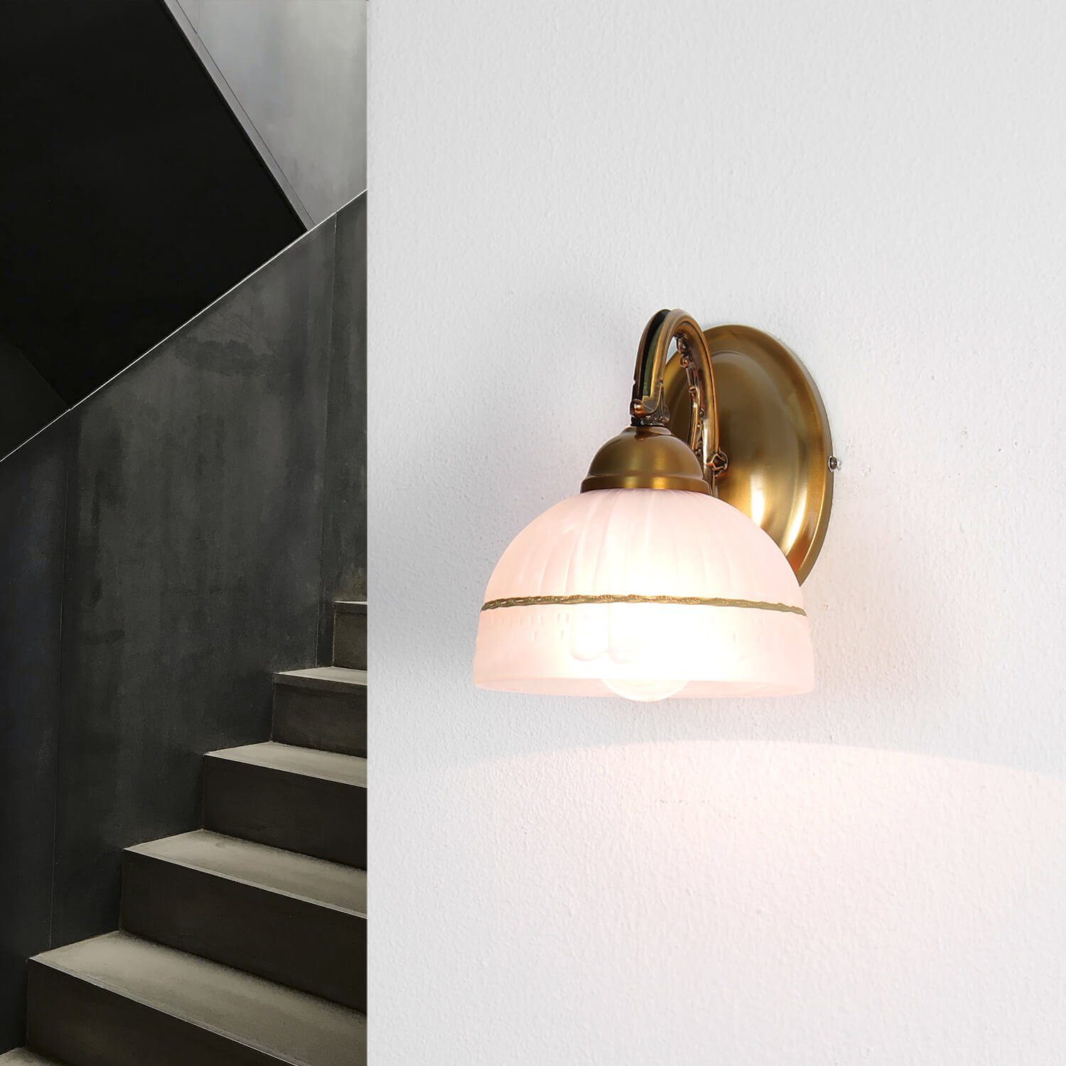 Wandlampe ohne Licht-Erlebnisse Leuchtmittel, Jugendstil FLOSSI, Schlafzimmer Glasschirm Wandleuchte Lampe Wohnzimmer Bronze