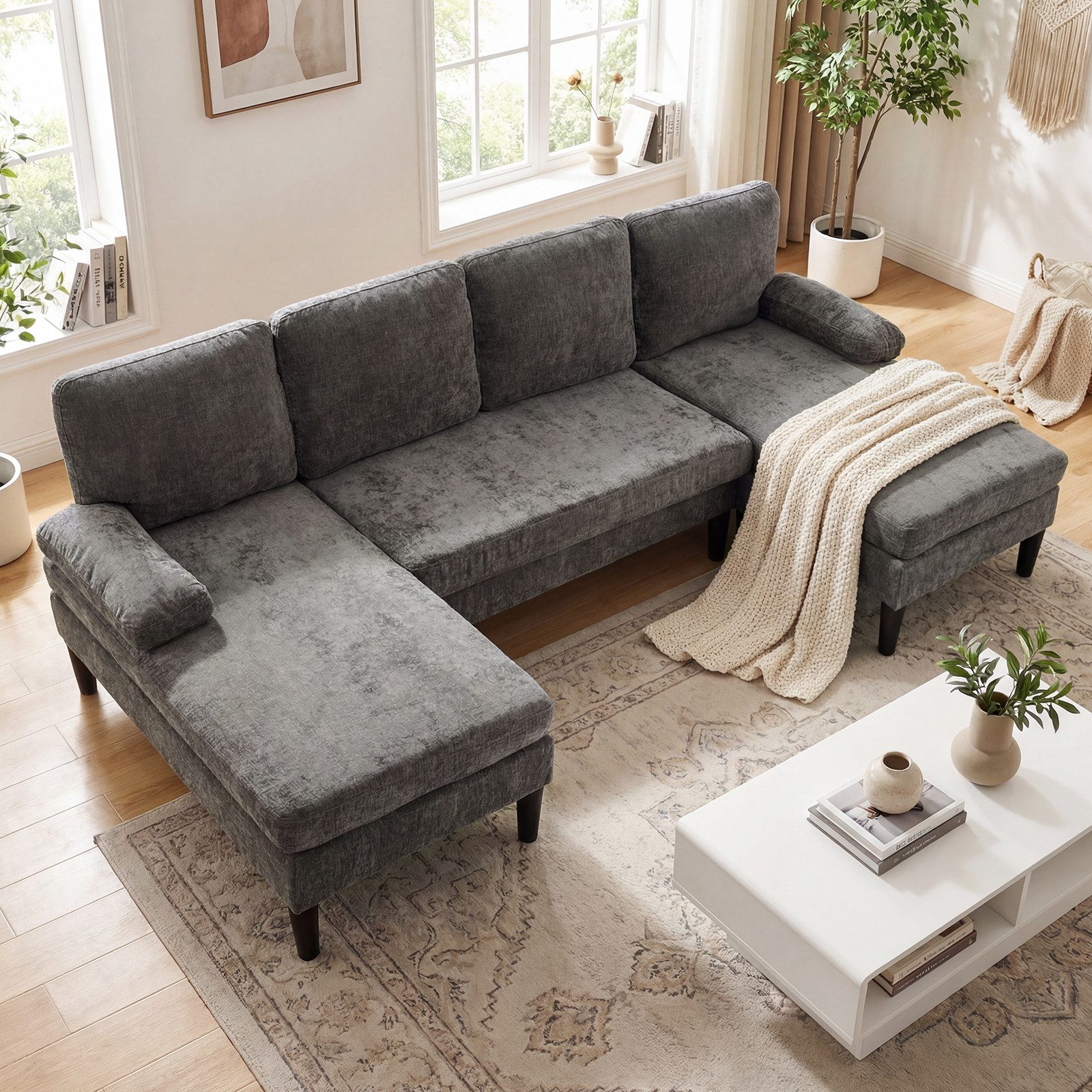 COSTWAY Ecksofa mit Schlaffunktion U-Form, Couch Schlafsofa