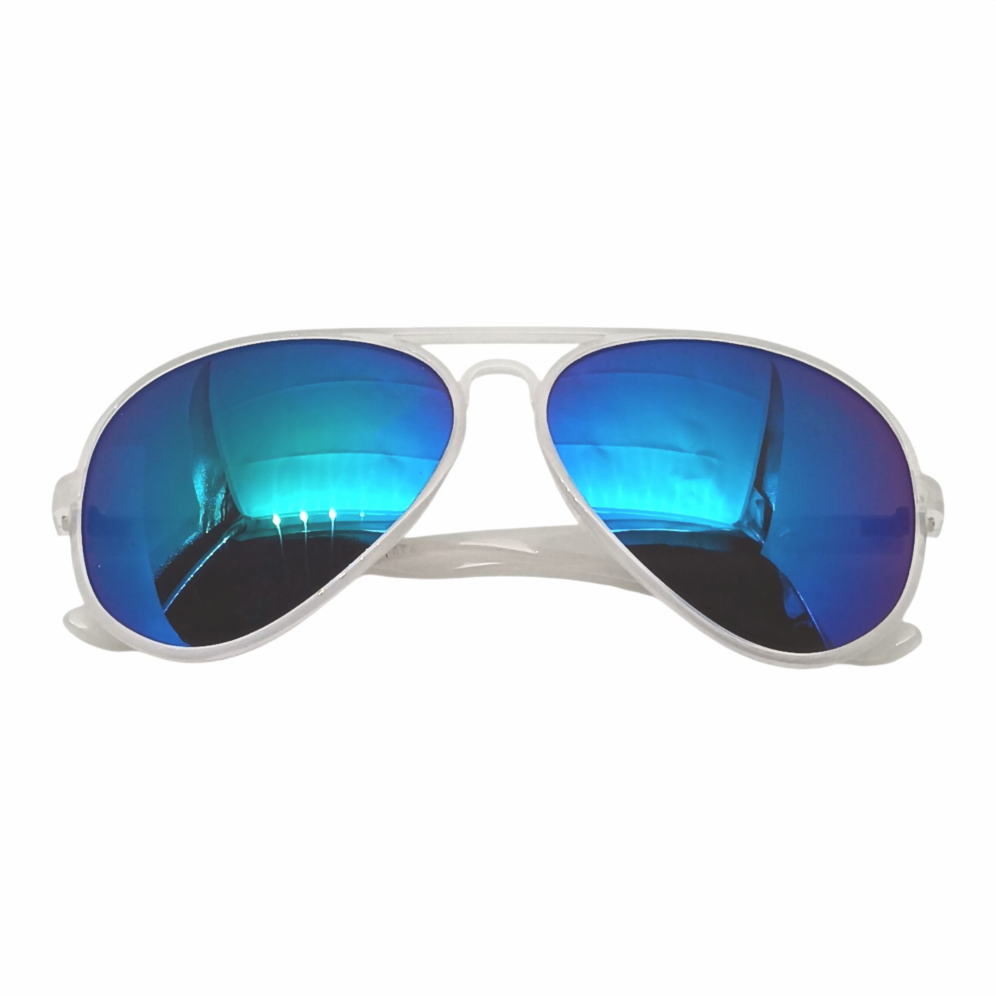 Rennec Sonnenbrille Pilotenbrille Herren Damen aus Kunststoff Leicht und Flexibel Gläser Verspiegelt, Gestell Transparent, inkl. Hardcase