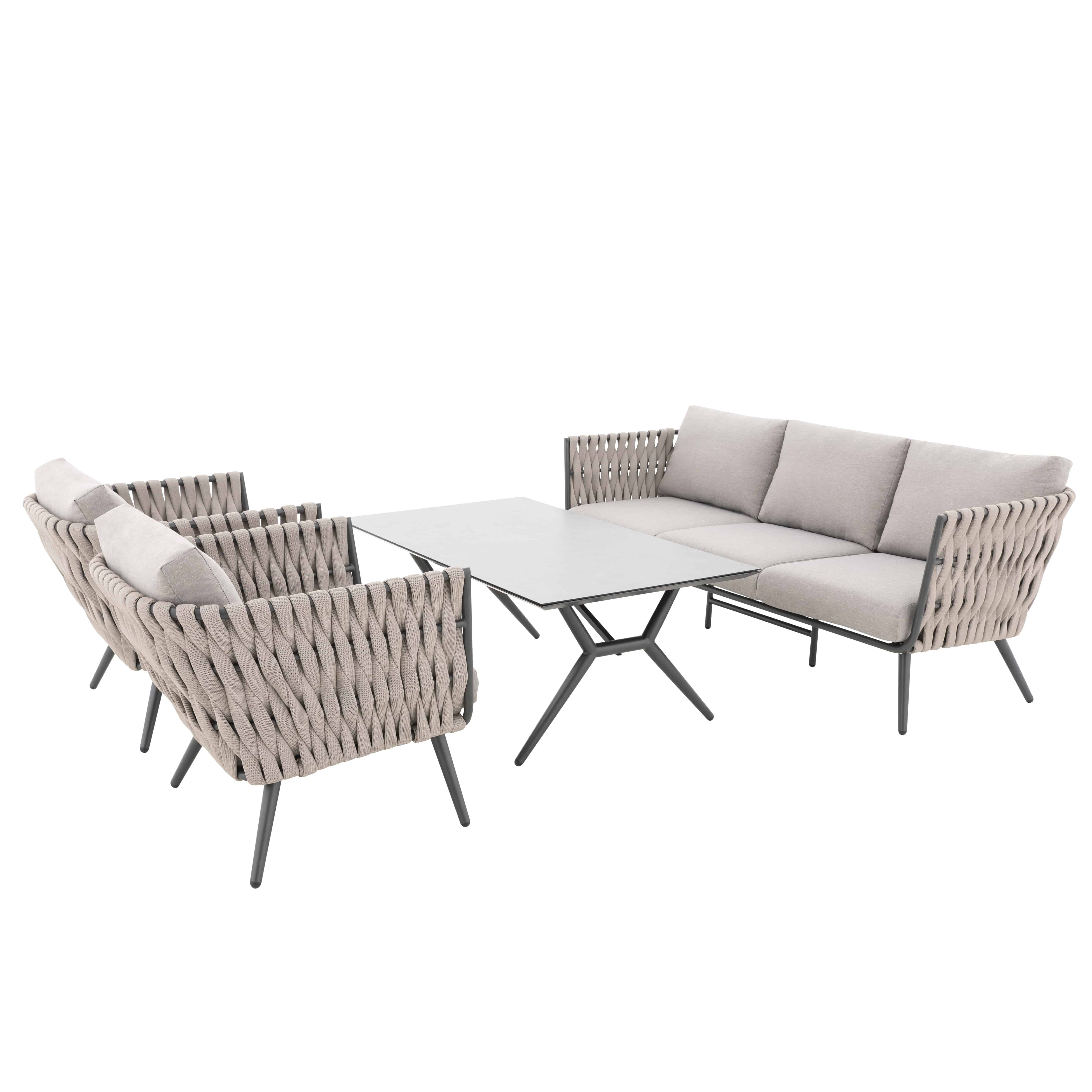 doppler® Gartenlounge-Set Expert Lounge "Riva", Bestehend aus einem 3-Sitzer Sofa, zwei Sesseln und einem Tisch