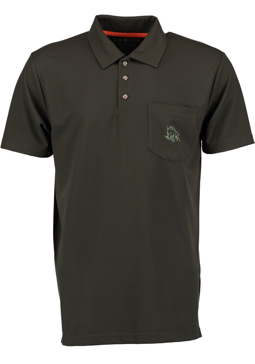 OS Trachten Poloshirt Falbo Kurzarm Jagdshirt mit Wildsau-Stickerei auf der Brusttasche