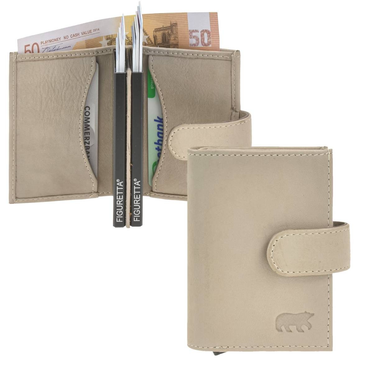 Bear Design Geldbörse Karten Portemonnaie Leder 8x10cm für 12 Karten mit RFID Schutz, Kartenbörse, Kartenetui, Lederbörse mit Scheinfach und Münzfach