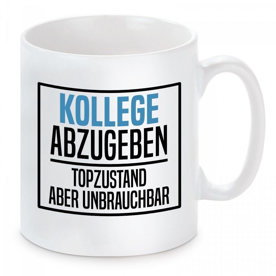 Herzbotschaft Tasse Kaffeebecher mit Motiv Kollege abzugeben Top Zustand aber unbrauchbar, Keramik, Kaffeetasse spülmaschinenfest und mikrowellengeeignet