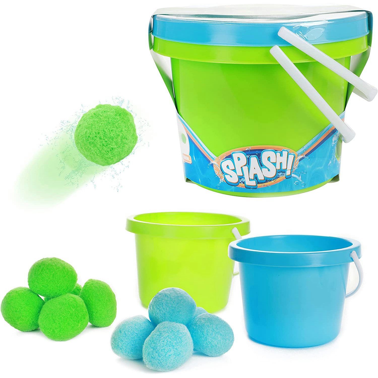 Toi-Toys Badespielzeug SPLASH Super Splashbällekampf (2 Eimer + 10 Bälle), wiederverwendbar und nachhaltig