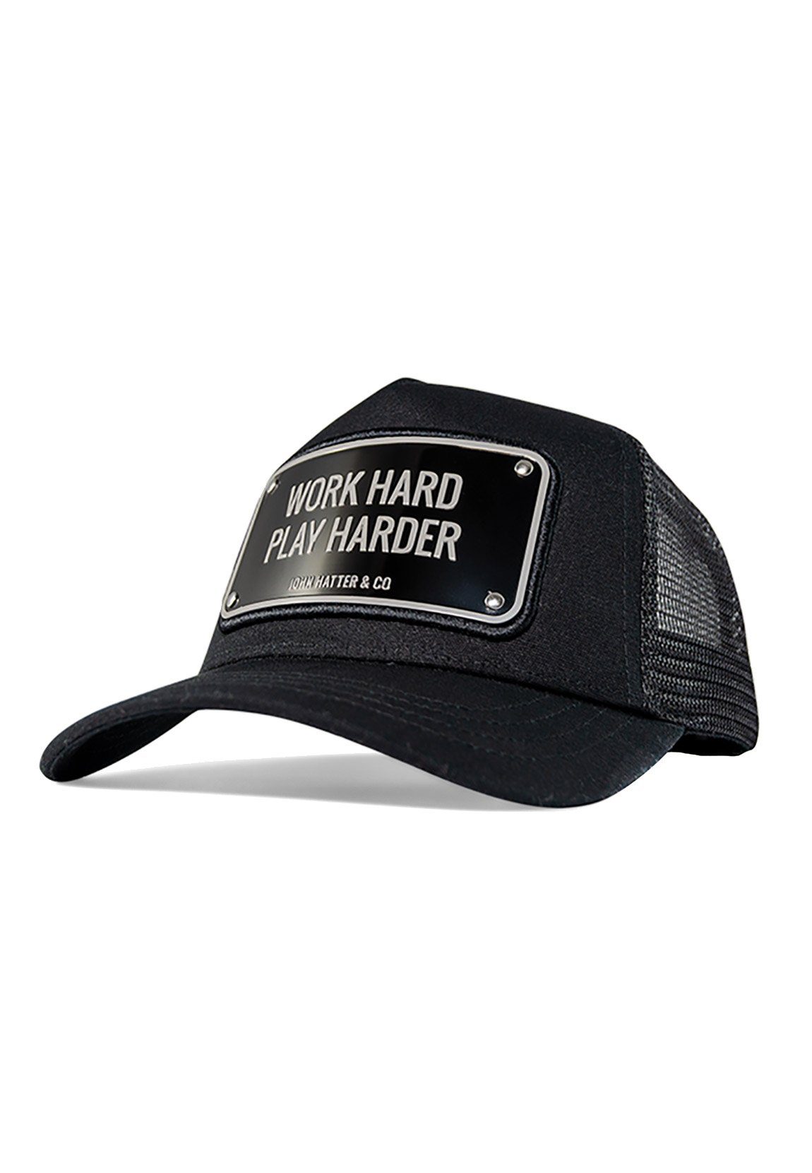 Herren Caps John Hatter & Co. Trucker Cap John Hatter & Co Trucker Cap WORK HARD PLAY HARDER Schwarz
