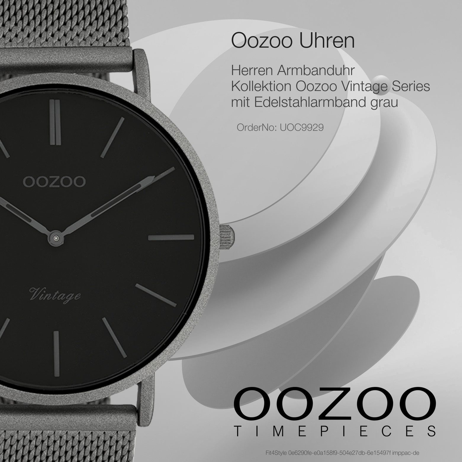 OOZOO Quarzuhr Oozoo (ca. groß grau 40mm) Herrenuhr rund, Edelstahlarmband, Vintage, Analog Herren-Uhr Fashion-Style