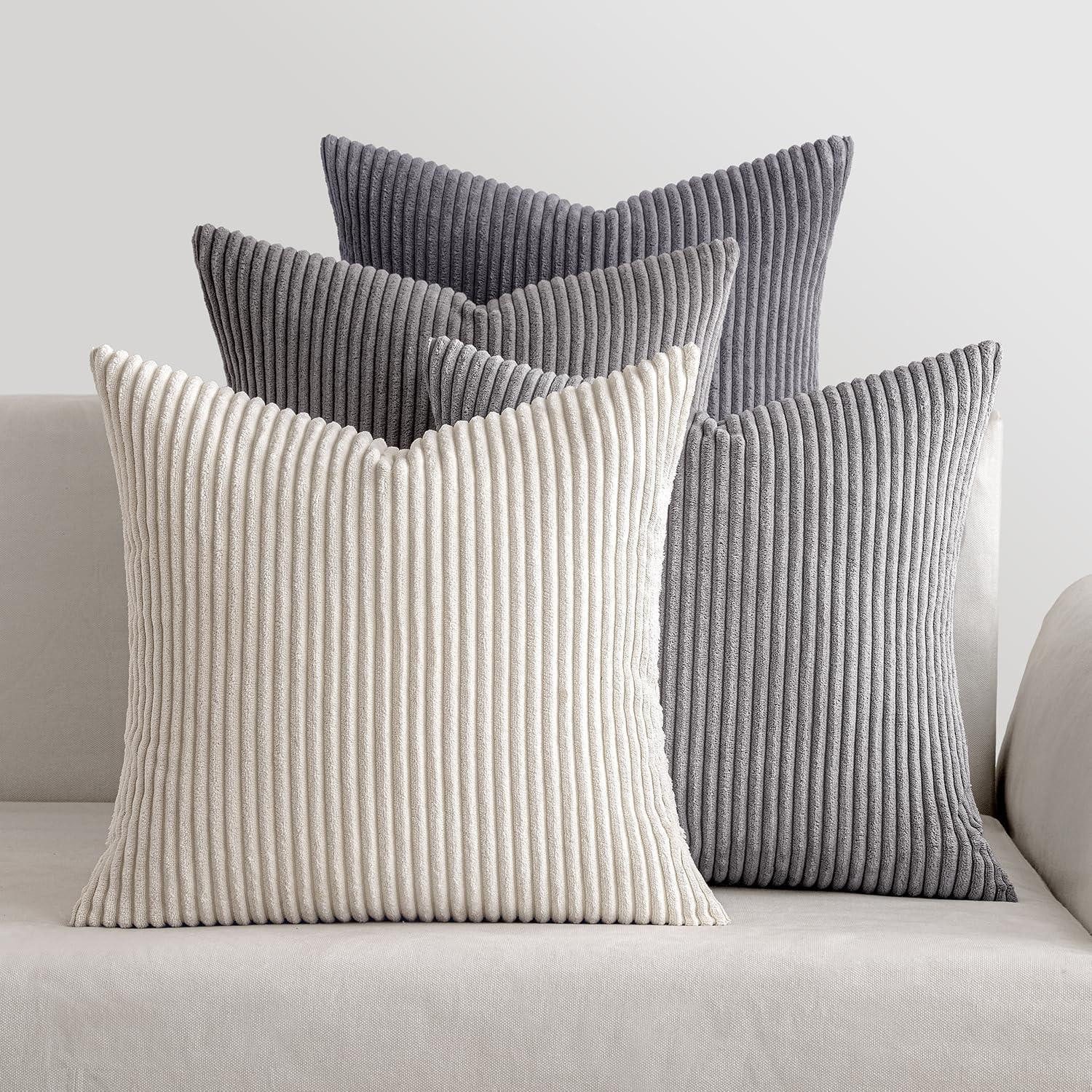 MIULEE Kissenbezug Kordsamt Kissenbezug 40x40cm 4er Set Dunkelgrau Streifen für