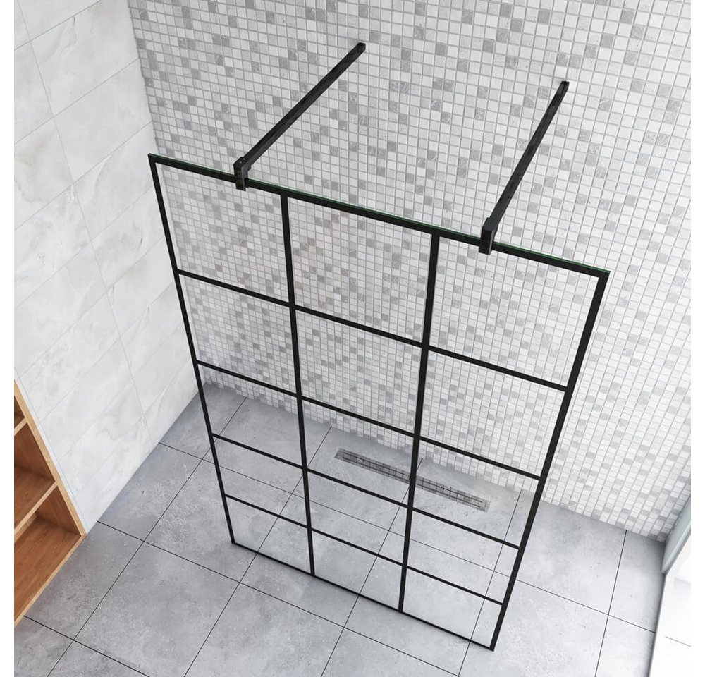 Thumbnail - duschspa Duschwand Duschwand mit schwarzem Gitter Walk in Dusche Duschtrennwand Glaswand, Einscheibensicherheitsglas, Si...