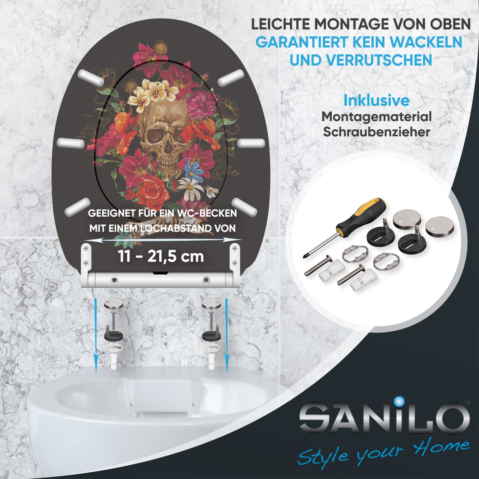 Sanilo WC-Sitz Day of the Dead mit Absenkautomatik & Quick Release, Premium Toilettendeckel, abnehmbar, leichte Montage von oben – Bild 5 von 5
