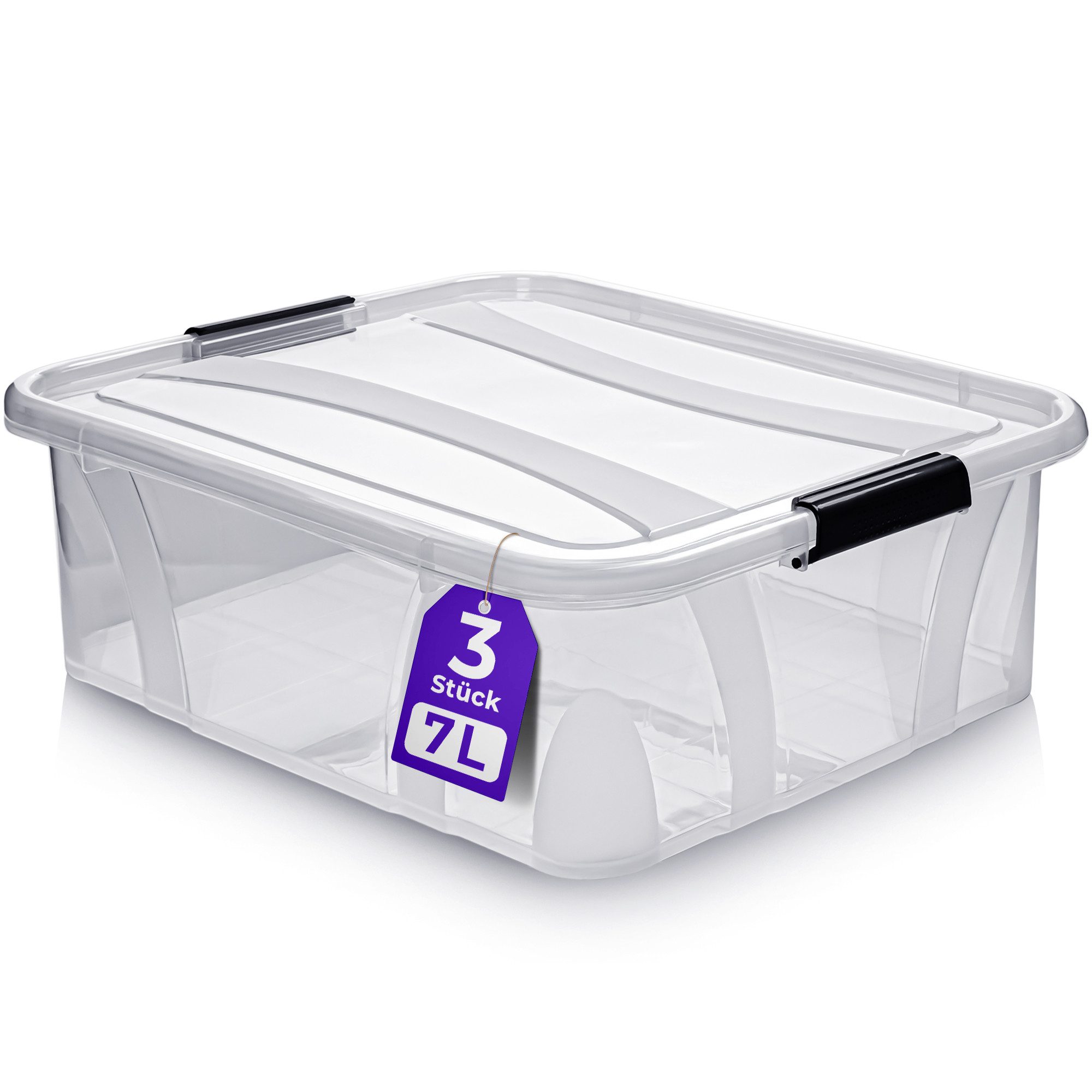 Aufbewahrungsbox Plastikbox mit Deckel 3er Set lebensmittelecht stapelbar transparent