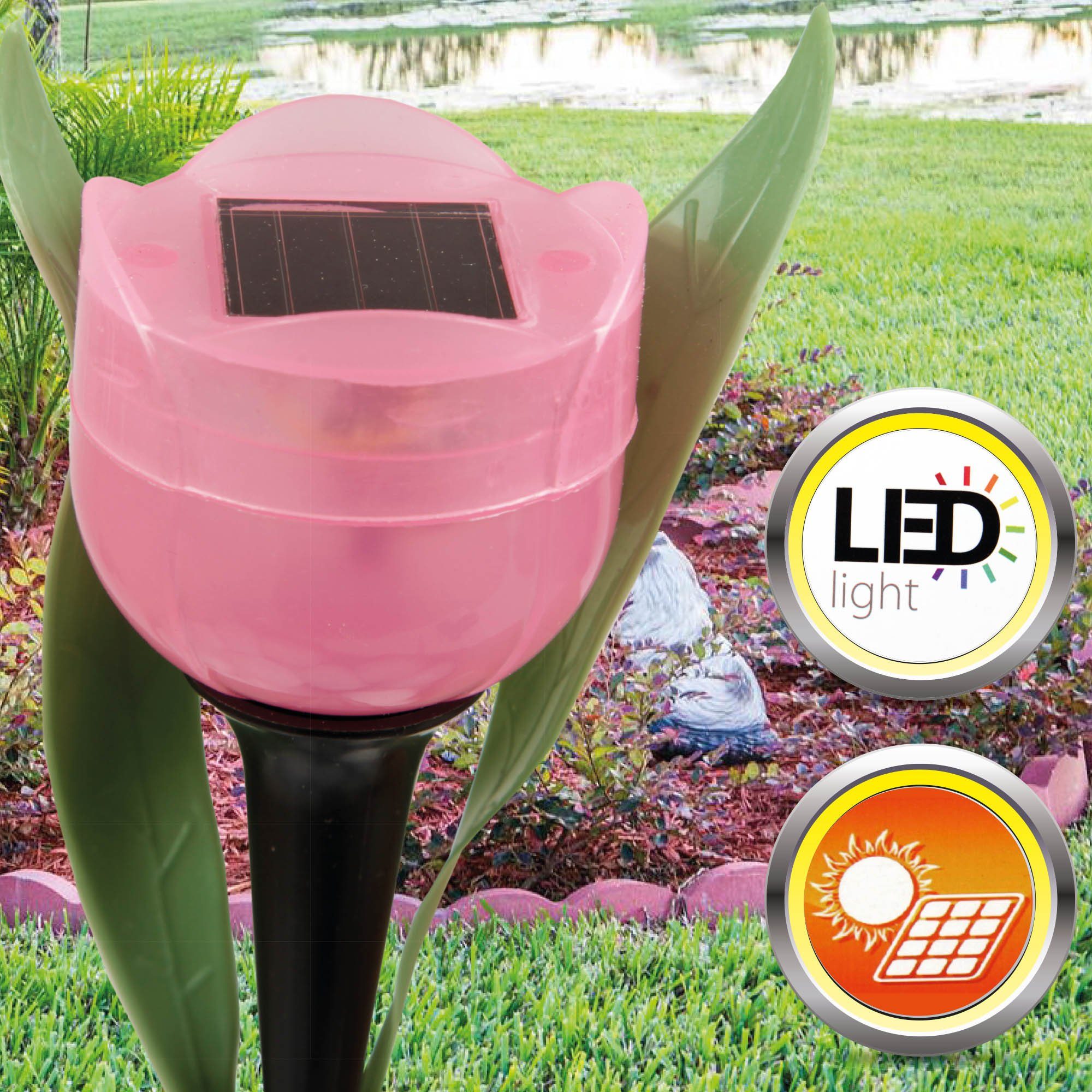 Gartenlampe(ca. Höhe) fest 30cm Solarleuchte Tulpenoptik Bestlivings LED LED Tageslichtweiß, Rosa festintegriert, LED integriert, Solarlampe, Tulpensticks-05011,