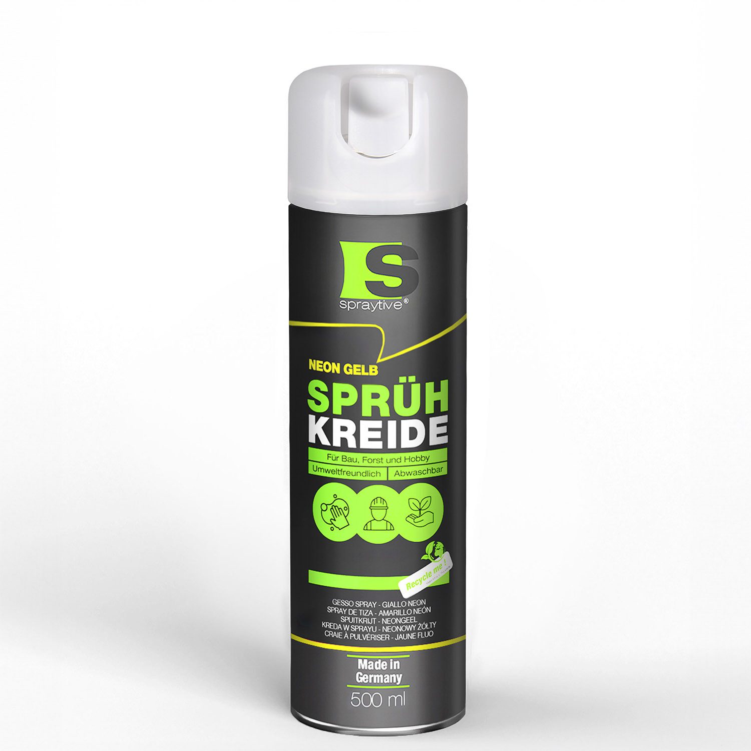 Spraytive Sprühfarbe 1x 500ml Sprühkreide neon-gelb – abwaschbare leuchtende Kreidefarbe, Made in Germany