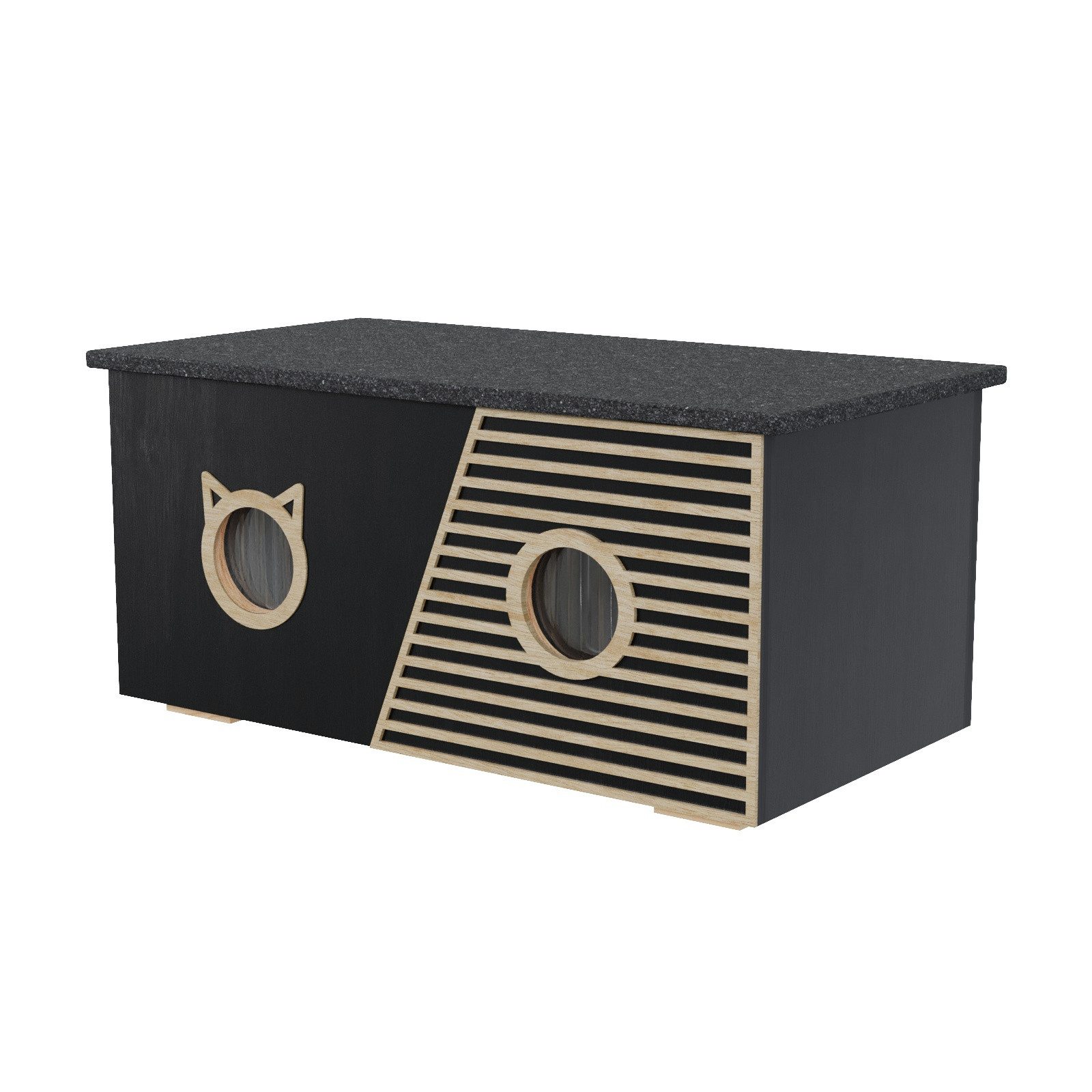 QLS Katzenhaus Outdoor XXL 85x45x37,5 cm mit Vorhang, Schutz, Wärme und Komfort – das ganze Jahr über