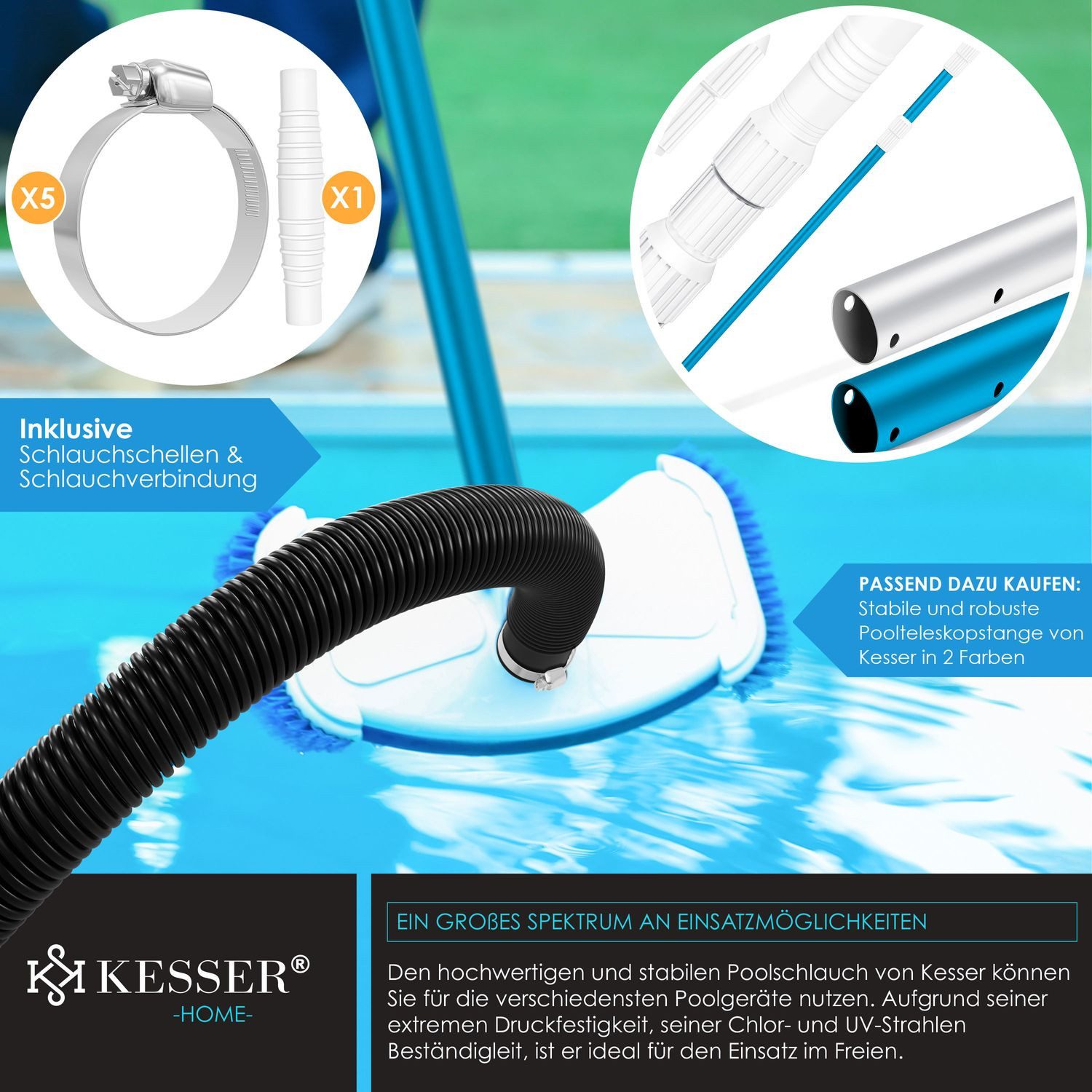 KESSER Poolschlauch, Schwimmbadschlauch Schwimmbadschlauch + Muffen Solarschlauch für Pool