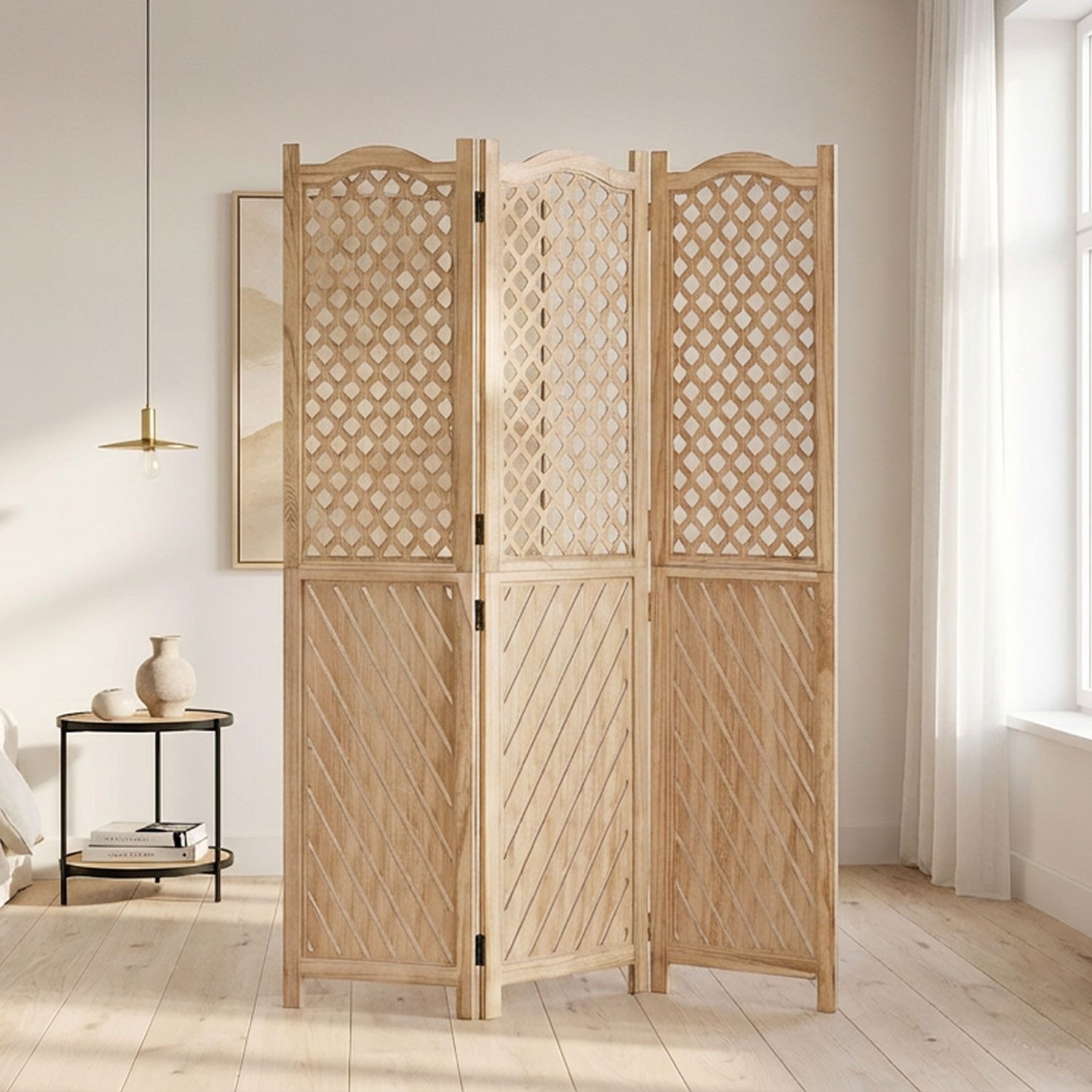 Paravent Raumteiler Holz Trennwand Natur Sichtschutz Indoor faltbar