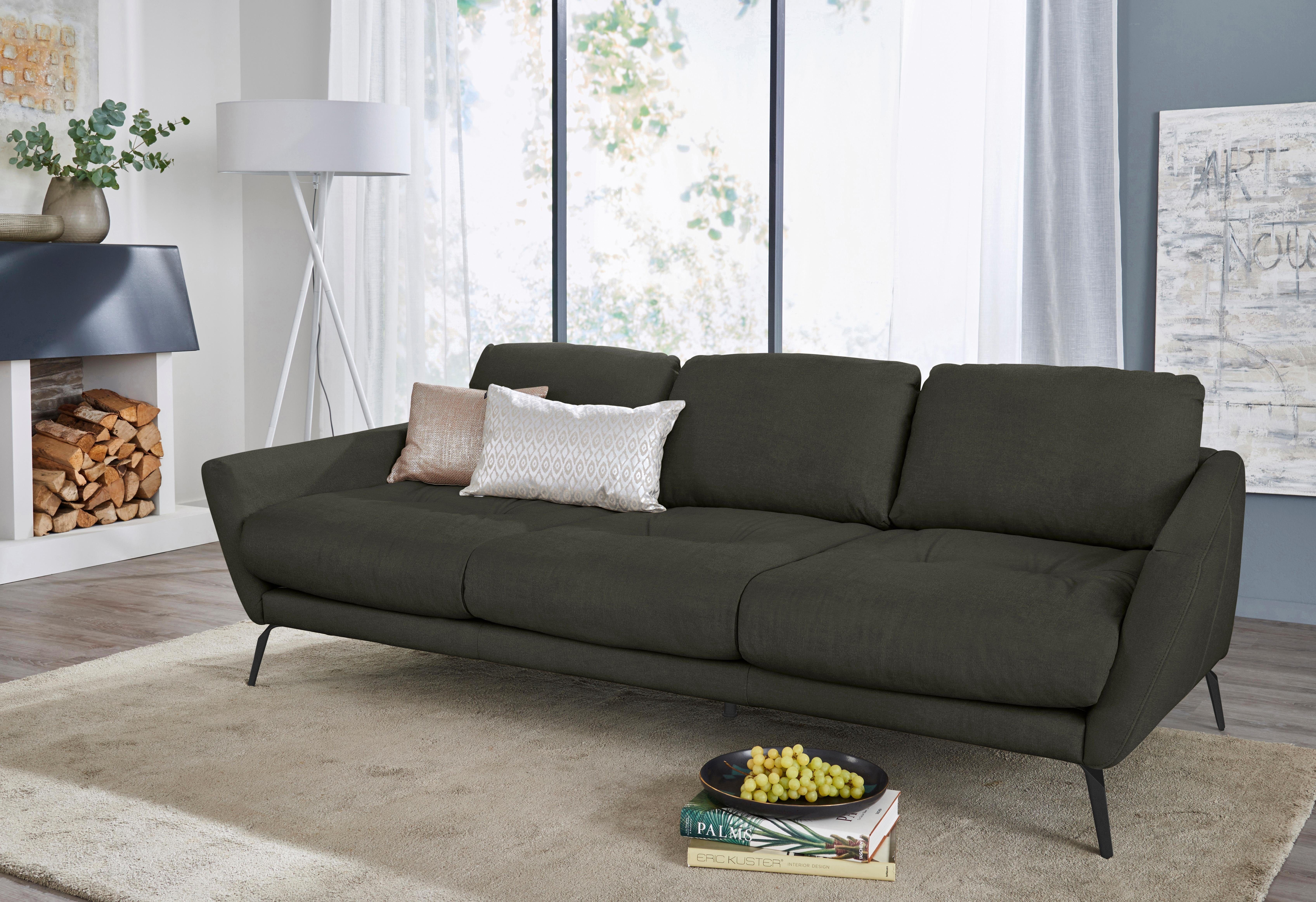 im schwarz softy, mit dekorativer Heftung Sitz, Big-Sofa W.SCHILLIG pulverbeschichtet Füße