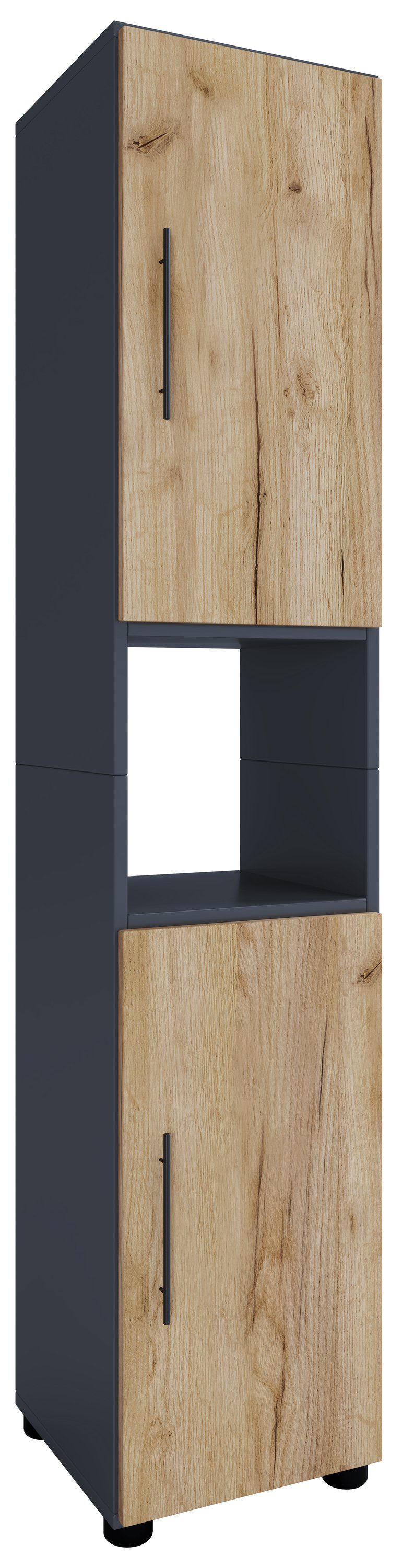 Badschrank Honig-Eiche VCM (1-St) Hochschrank Flandu Anthrazit Holz / Badmöbel Hochschrank