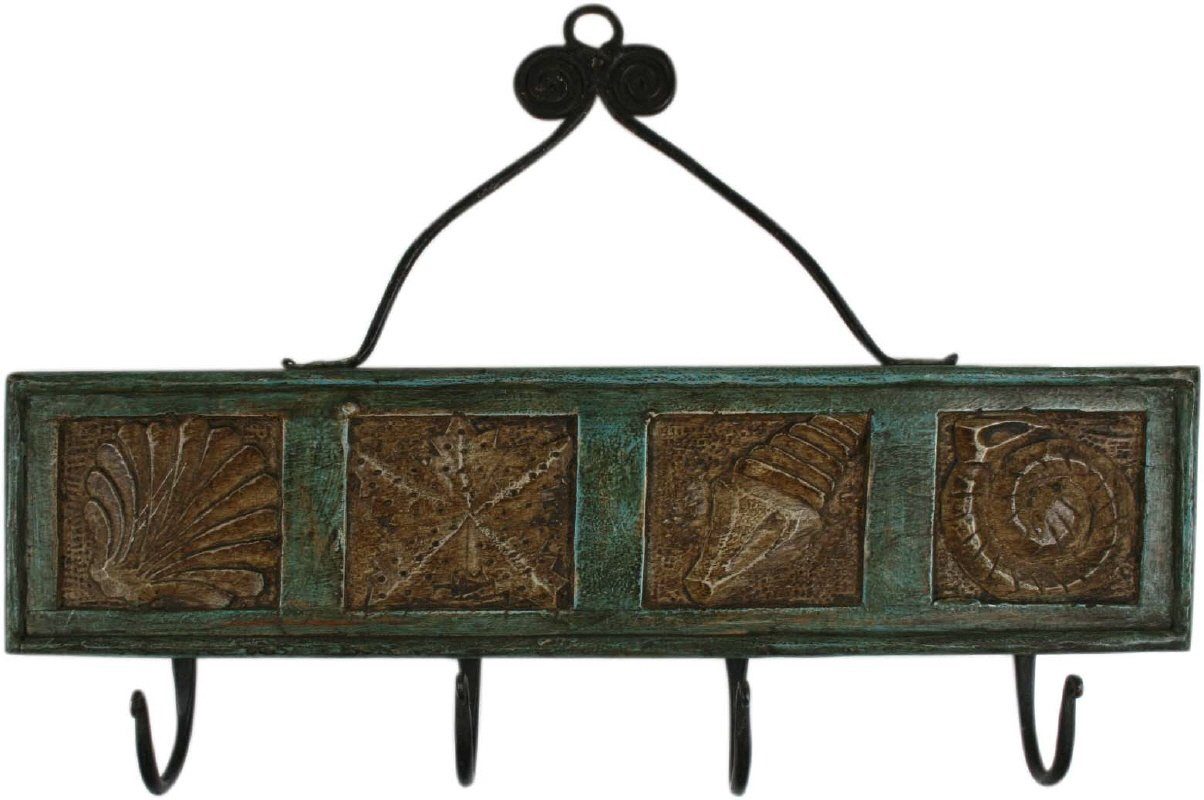 Guru-Shop Kleiderhaken Indischer Vintage Holz Wandhaken `Muschel`,..