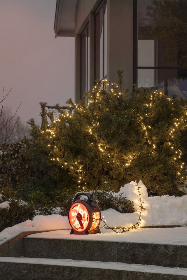 KONSTSMIDE LED-Lichterkette Weihnachtsdeko aussen, 800-flammig, Micro LED  Compactlights mit Kabelaufroller, schwarz-rot, 800 Dioden, Trafobetriebener  Artikel für den Außenbereich