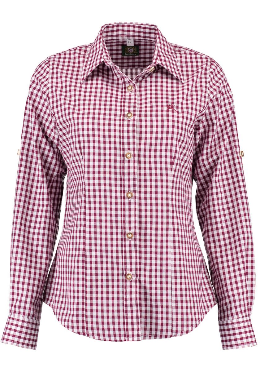 OS Trachten Trachtenbluse Qorru Taillierte Langarmbluse mit Hirsch-Stickere günstig online kaufen