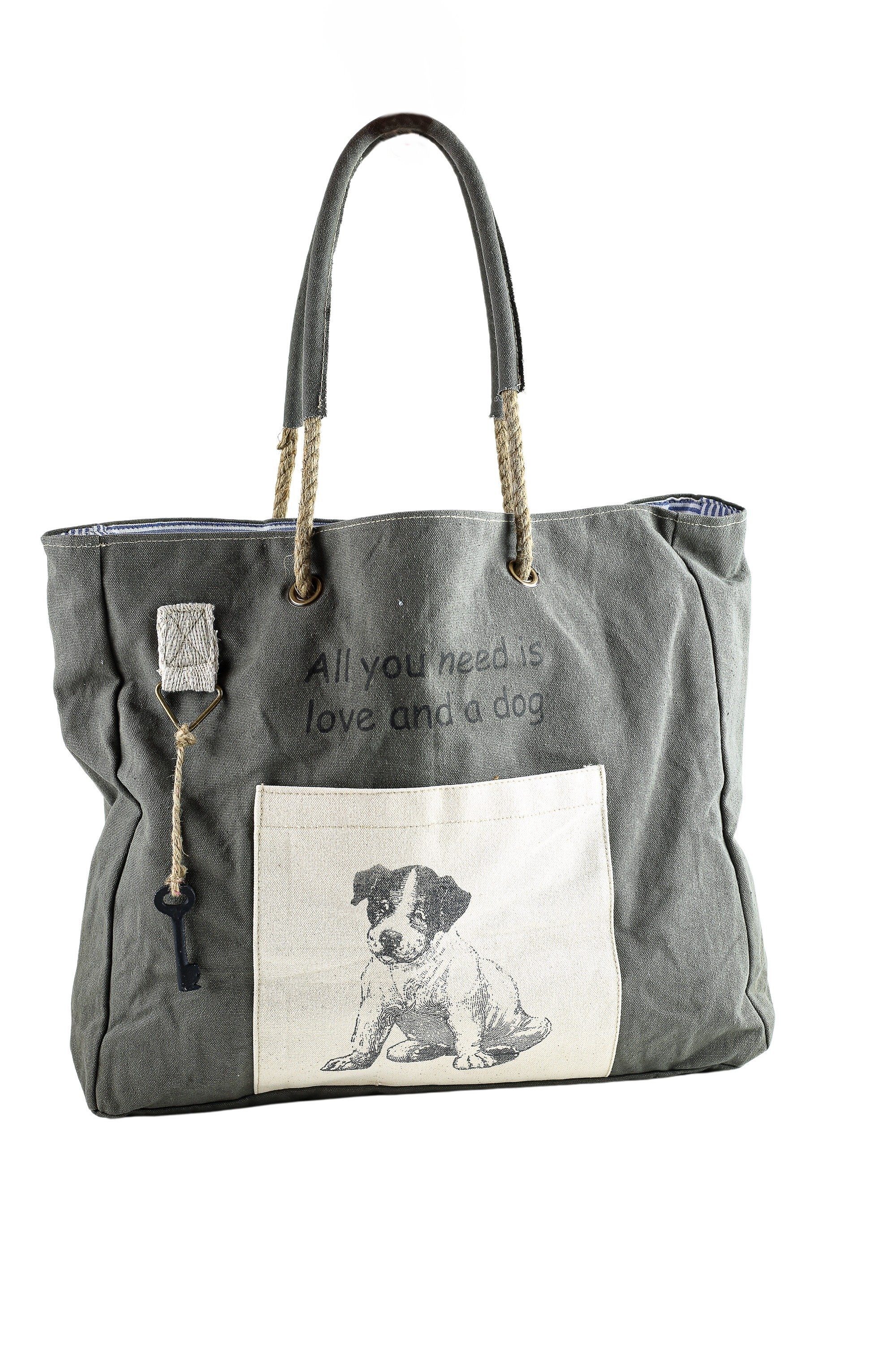 COLLEZIONE ALESSANDRO Schultertasche Hund, aus Stoff mit Seilhenkel und Hunde Motiv