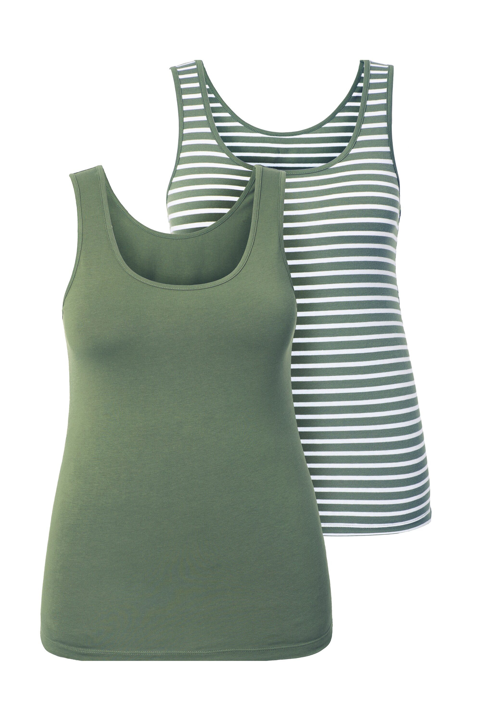 Ulla Popken Unterhemd Tanktops 2er-Pack Biobaumwolle Ringel/uni