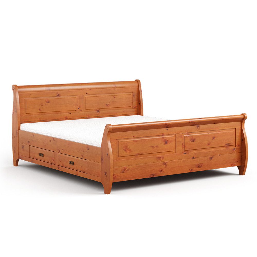Lomadox Schlafzimmer-Set TERMOLI-163, (Spar-Set, 3-tlg., Bettgestell Nachttische), Kiefer massiv, 140 cm Liegefläche mit Stauraum