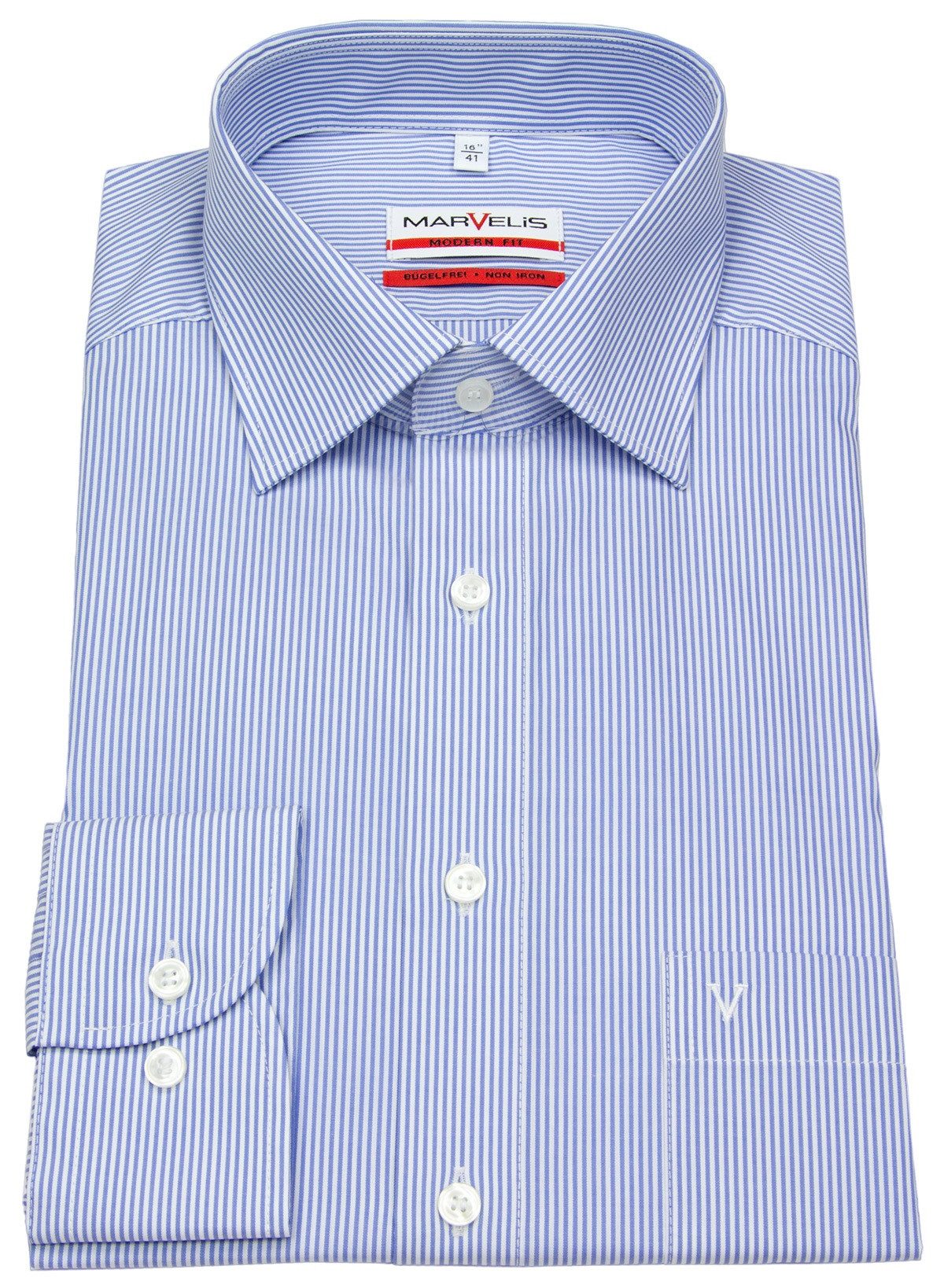 MARVELIS Businesshemd Modern Fit leicht tailliert bügelfrei Kentkragen günstig online kaufen