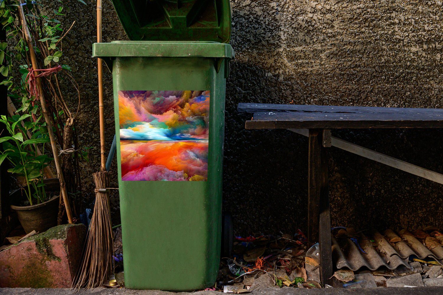Sticker, Mülltonne, - Container, Abfalbehälter (1 MuchoWow Ölgemälde Wandsticker Abstrakt Gemälde St), Wolken - - Mülleimer-aufkleber,