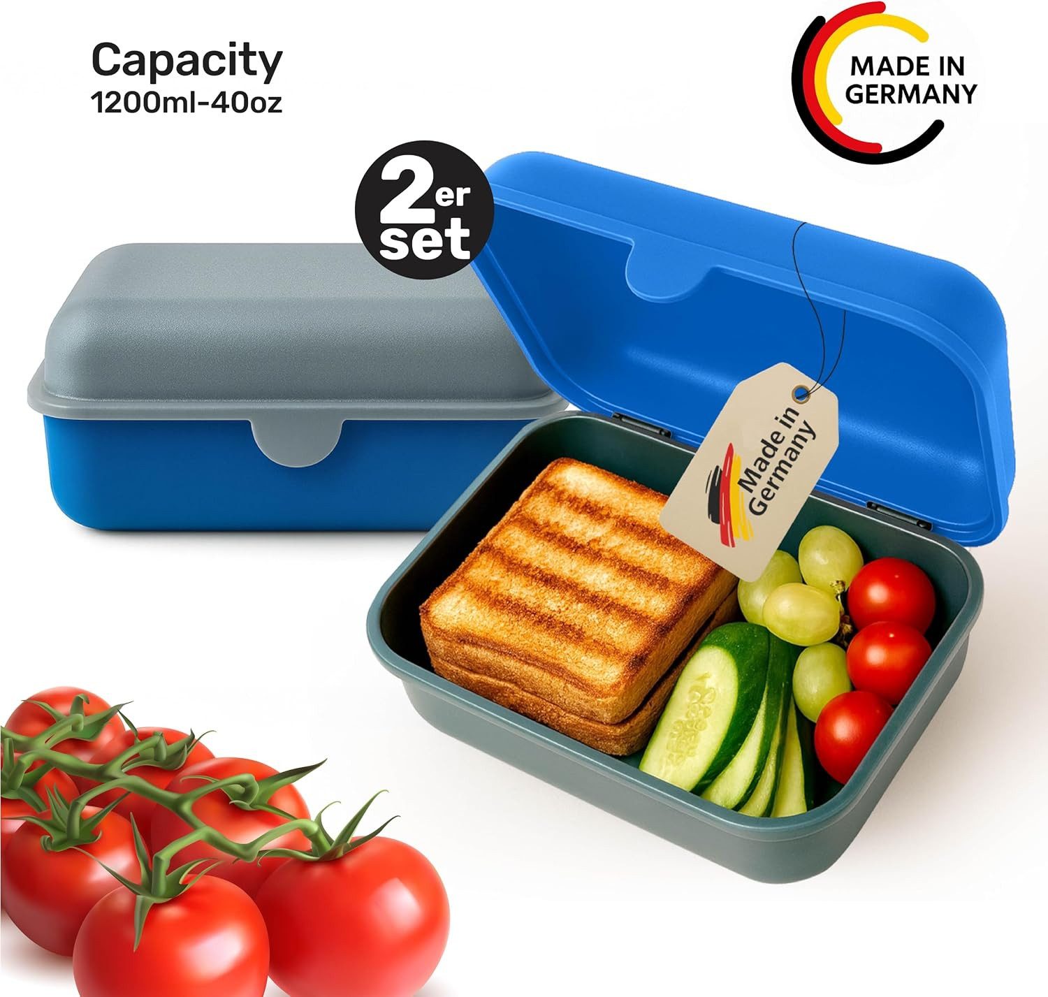 limenda Lunchbox 2er Brotdose Lunchbox Frühstücksbox Snackbox Kinder Erwachsene 1200 ml, (2er-Set, 2 Brotdosen mit austauschbaren Deckeln), BPA-frei, spülmaschinenfest, mikrowellengeeignet, Made in Germany