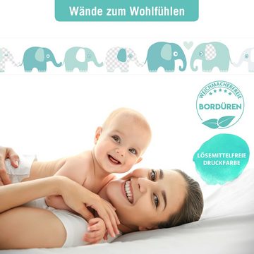 lovely label Bordüre Elefanten mint/grau - Wanddeko Kinderzimmer, selbstklebend