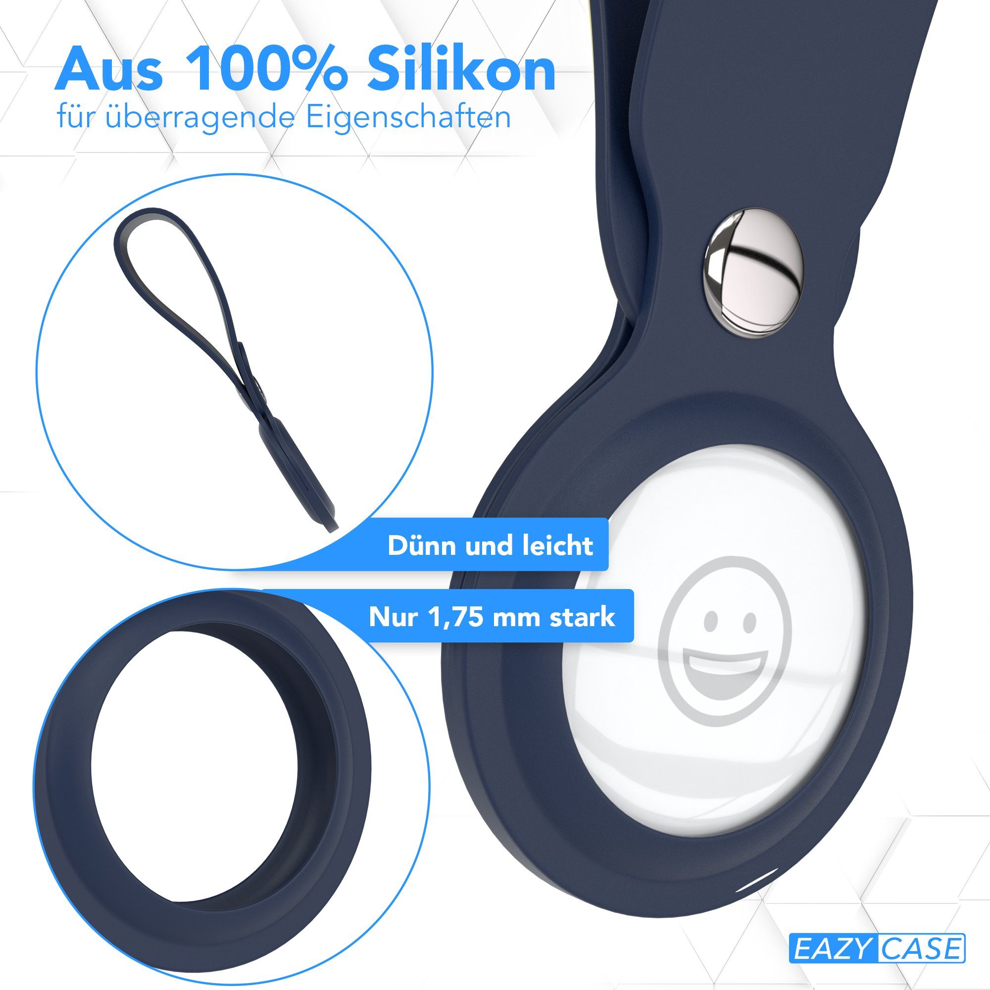 EAZY CASE Schlüsselanhänger Anhänger kompatibel mit Apple AirTag, Airtags Hülle aus Silikon Schlüsselring Kratzfeste Tasche Nacht Blau