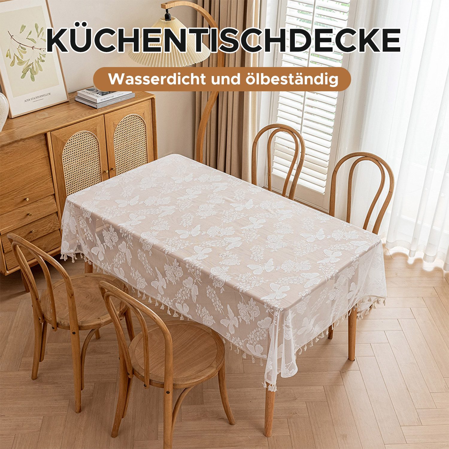 Refttenw Tischdecke Rechteckig Tischdecke aus Weißer Spitze mit Vintage Quaste