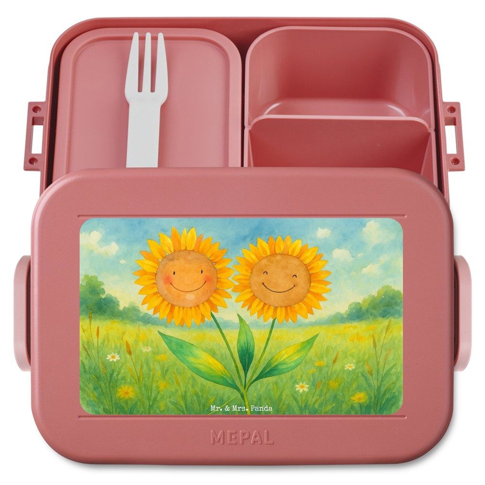 Mr. & Mrs. Panda Butterdose Blume Sonnenblume Design, Bentobox, Rot Pastell, Bento Box, Snackbox, Polypropylen lebensmittelecht, (Packung), Frischhaltedose Bentobox Lieblingsmensch