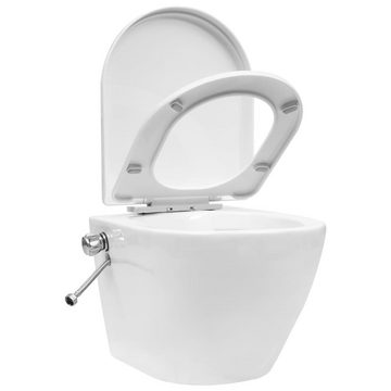 vidaXL Tiefspül-WC Wand-WC ohne Spülrand mit Bidet-Funktion Keramik Weiß