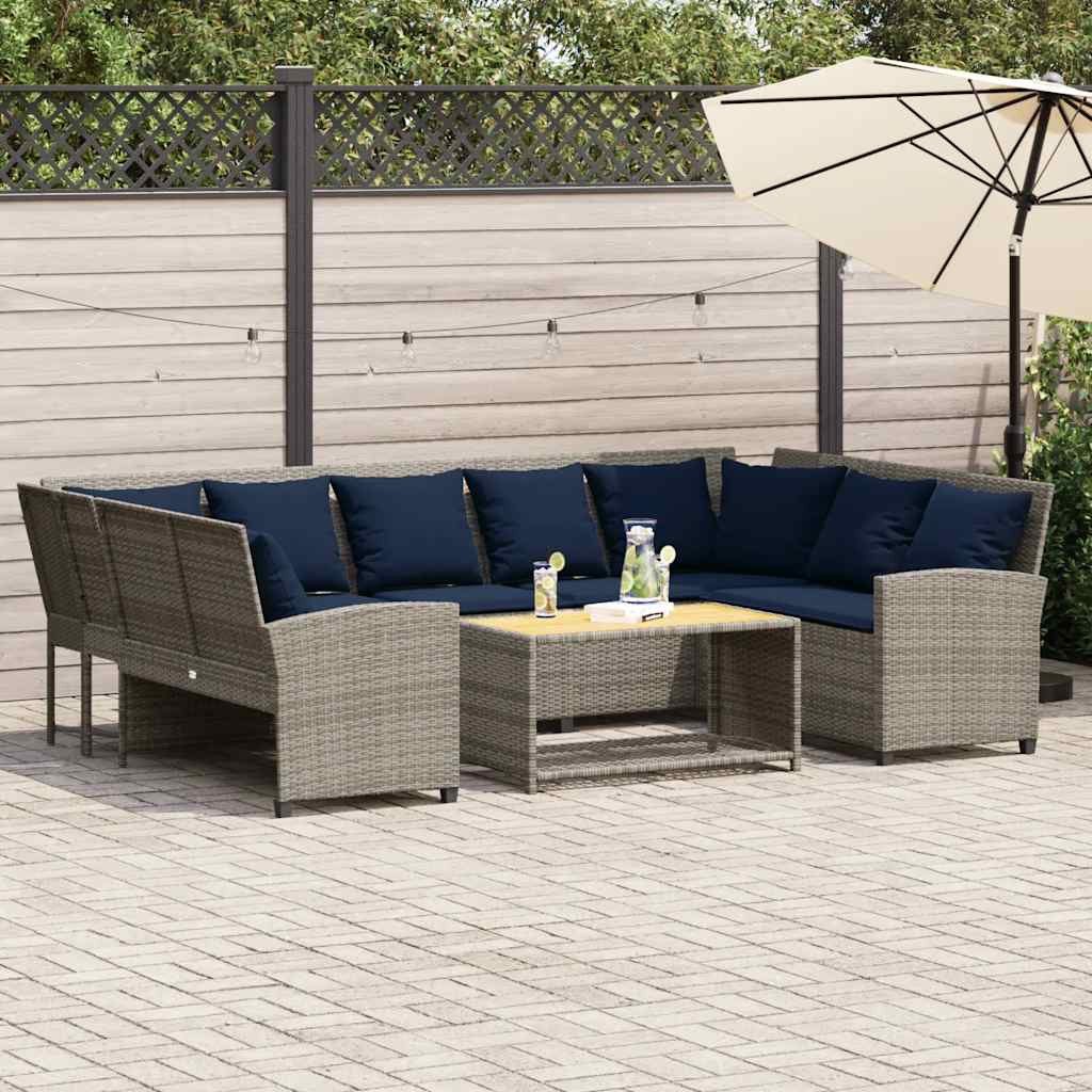 vidaXL Gartenlounge-Set Gartensofa mit Kissen Grau Poly Rattan, (9-tlg)