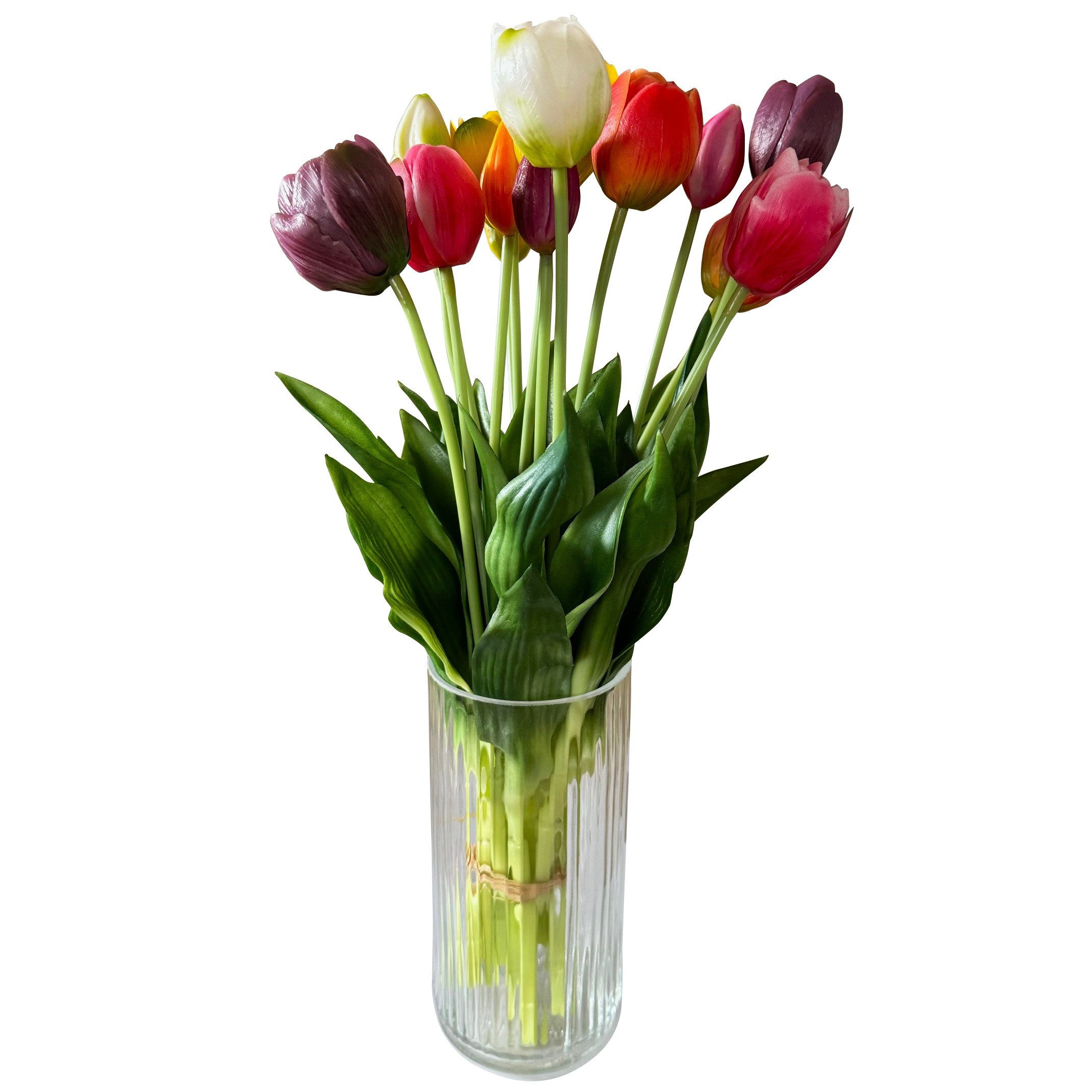 Kunstblumenstrauß - 15 künstliche Tulpen in einer Glasvase - Real touch, wi günstig online kaufen