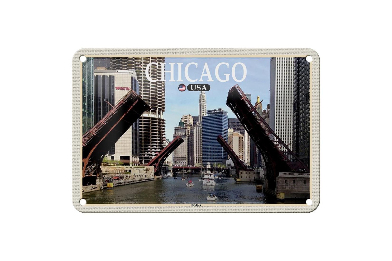Metallschild Reise 18x12cm Chicago USA Bridges Brücken Fluss Deko